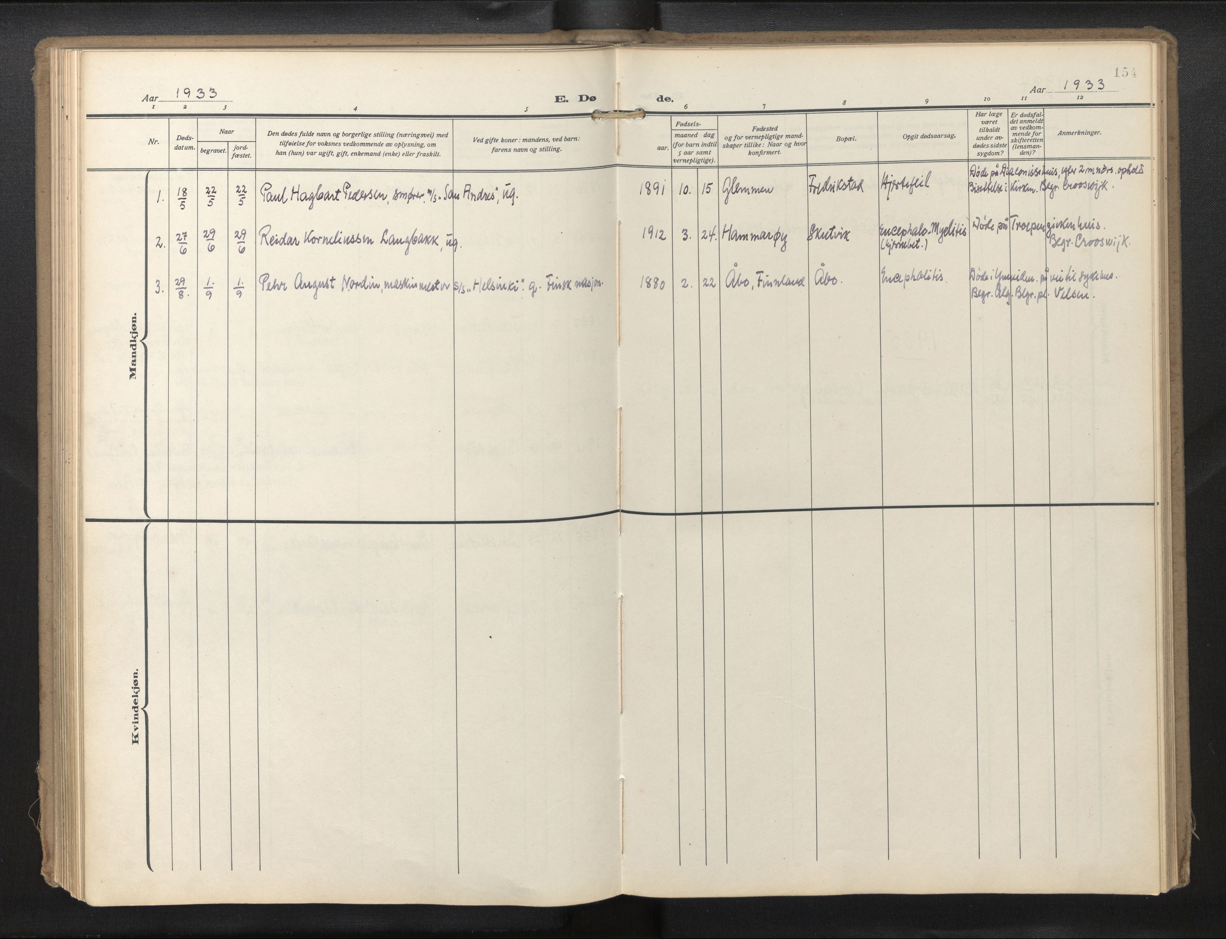 Den norske sjømannsmisjon i utlandet/Hollandske havner (Amsterdam-Rotterdam-Europort), SAB/SAB/PA-0106/H/Ha/Haa/L0004: Parish register (official) no. A 1, 1928-1956, p. 153b-154a