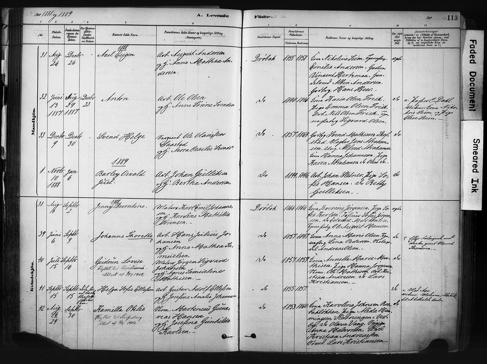 Drøbak prestekontor Kirkebøker, AV/SAO-A-10142a/F/Fb/L0001: Parish register (official) no. II 1, 1878-1891, p. 113