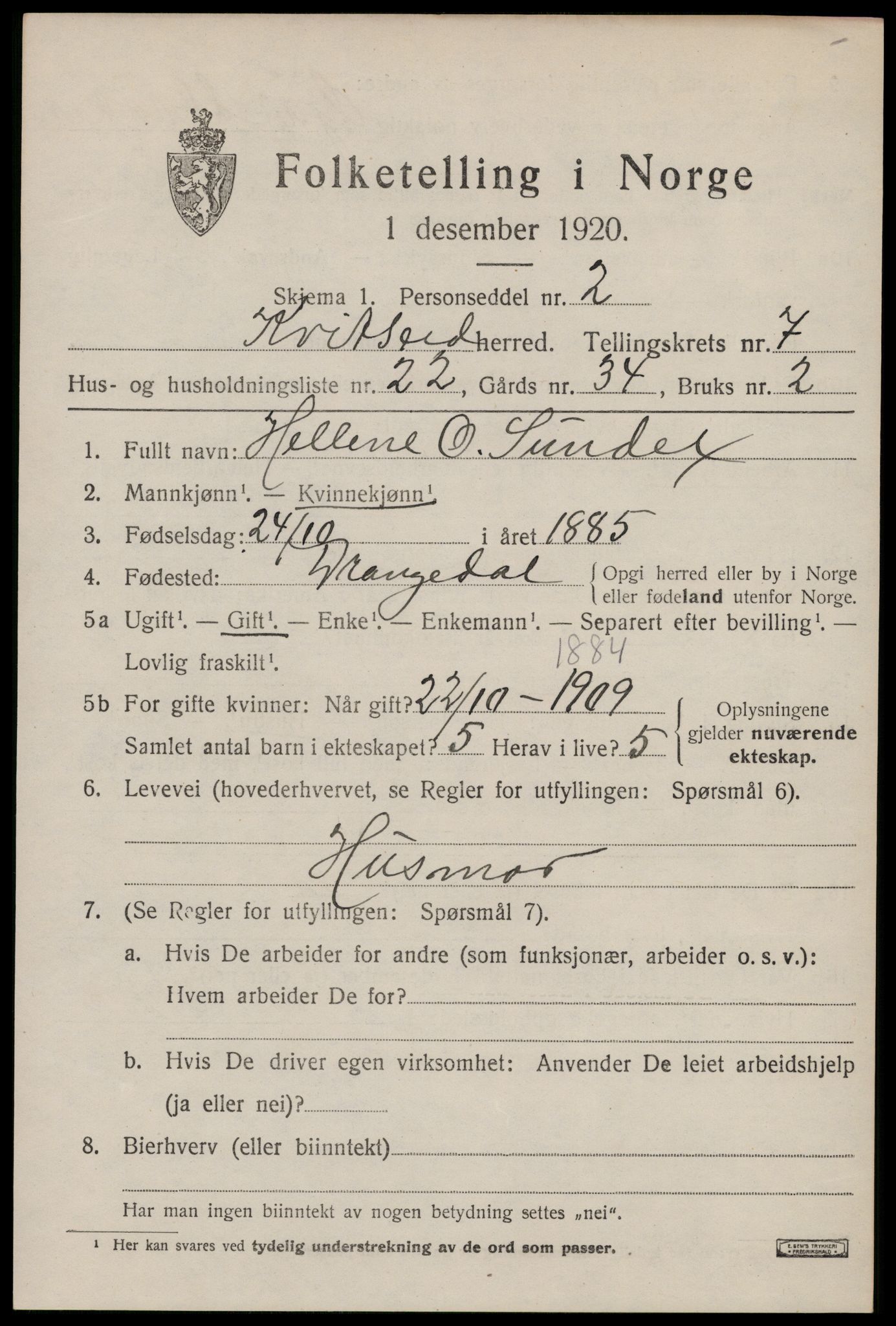 SAKO, 1920 census for Kviteseid, 1920, p. 3707