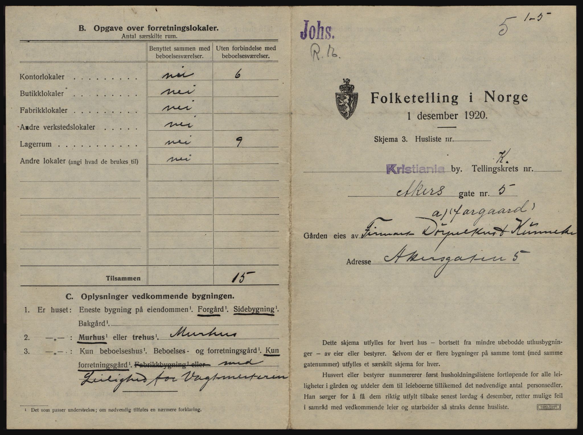 SAO, 1920 census for Kristiania, 1920, p. 374