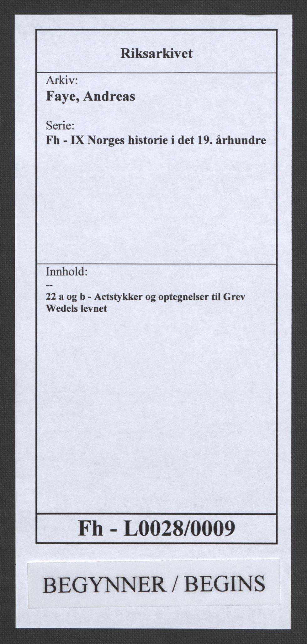 Faye, Andreas, AV/RA-PA-0015/F/Fh/L0028/0009: -- / Actstykker og optegnelser til Grev Wedels levnet, p. 1