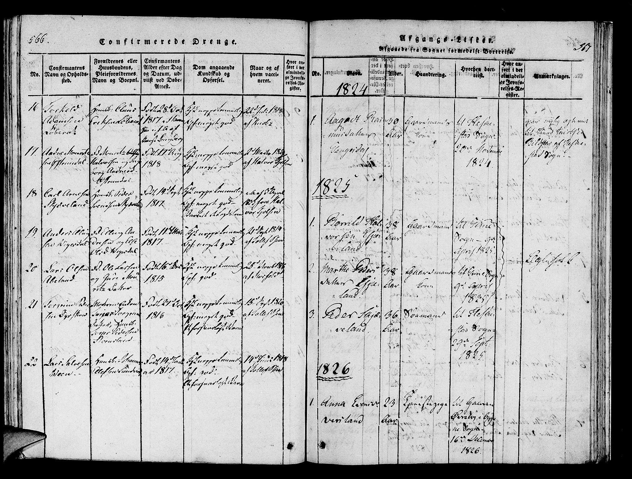 Helleland sokneprestkontor, AV/SAST-A-101810: Parish register (official) no. A 5, 1815-1834, p. 566-567