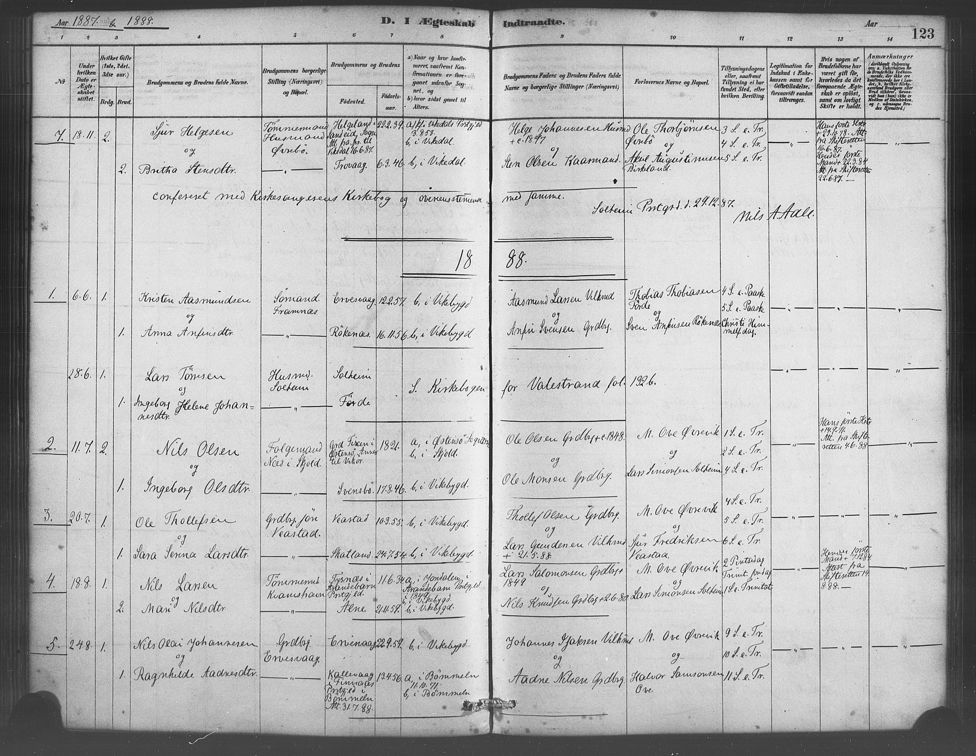Sveio Sokneprestembete, SAB/A-78501/H/Haa: Parish register (official) no. D 1, 1878-1894, p. 123