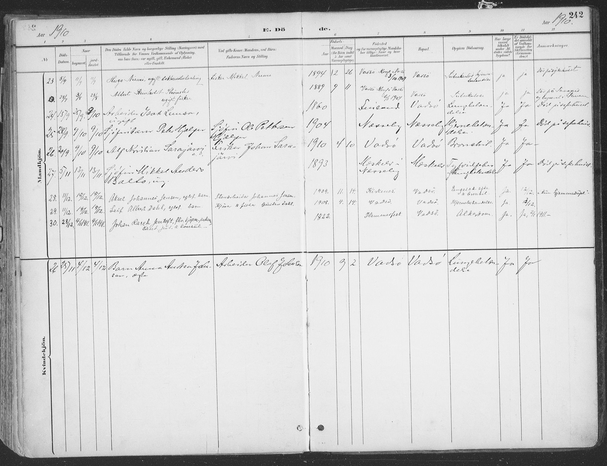 Vadsø sokneprestkontor, SATØ/S-1325/H/Ha/L0007kirke: Parish register (official) no. 7, 1896-1916, p. 242
