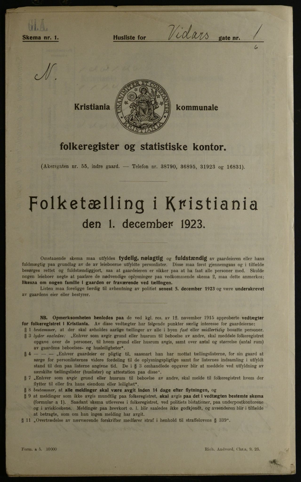 OBA, Municipal Census 1923 for Kristiania, 1923, p. 136339