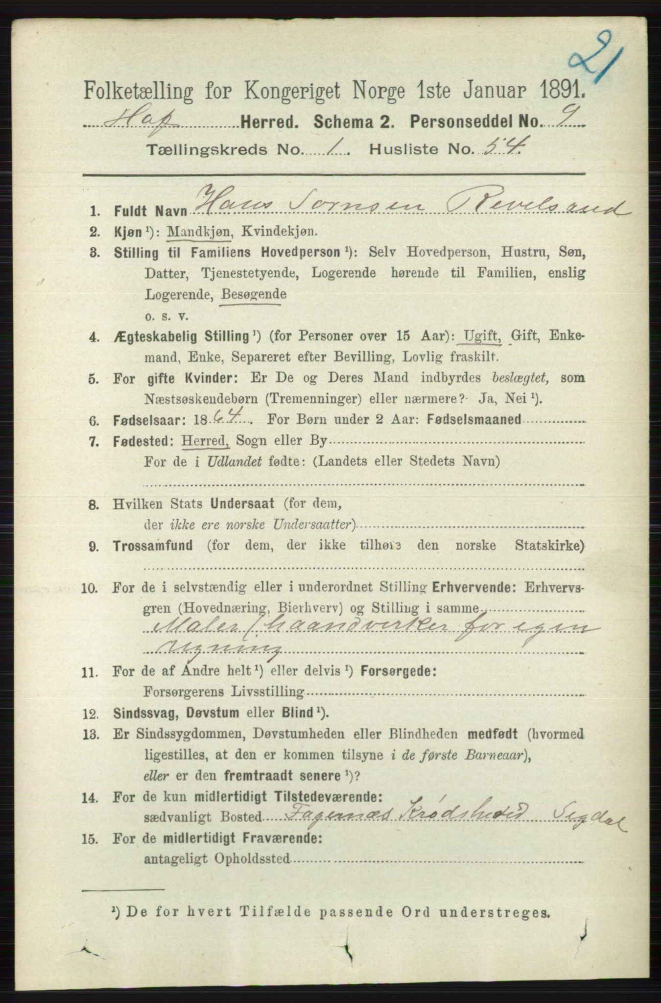 RA, 1891 census for 0714 Hof, 1891, p. 389