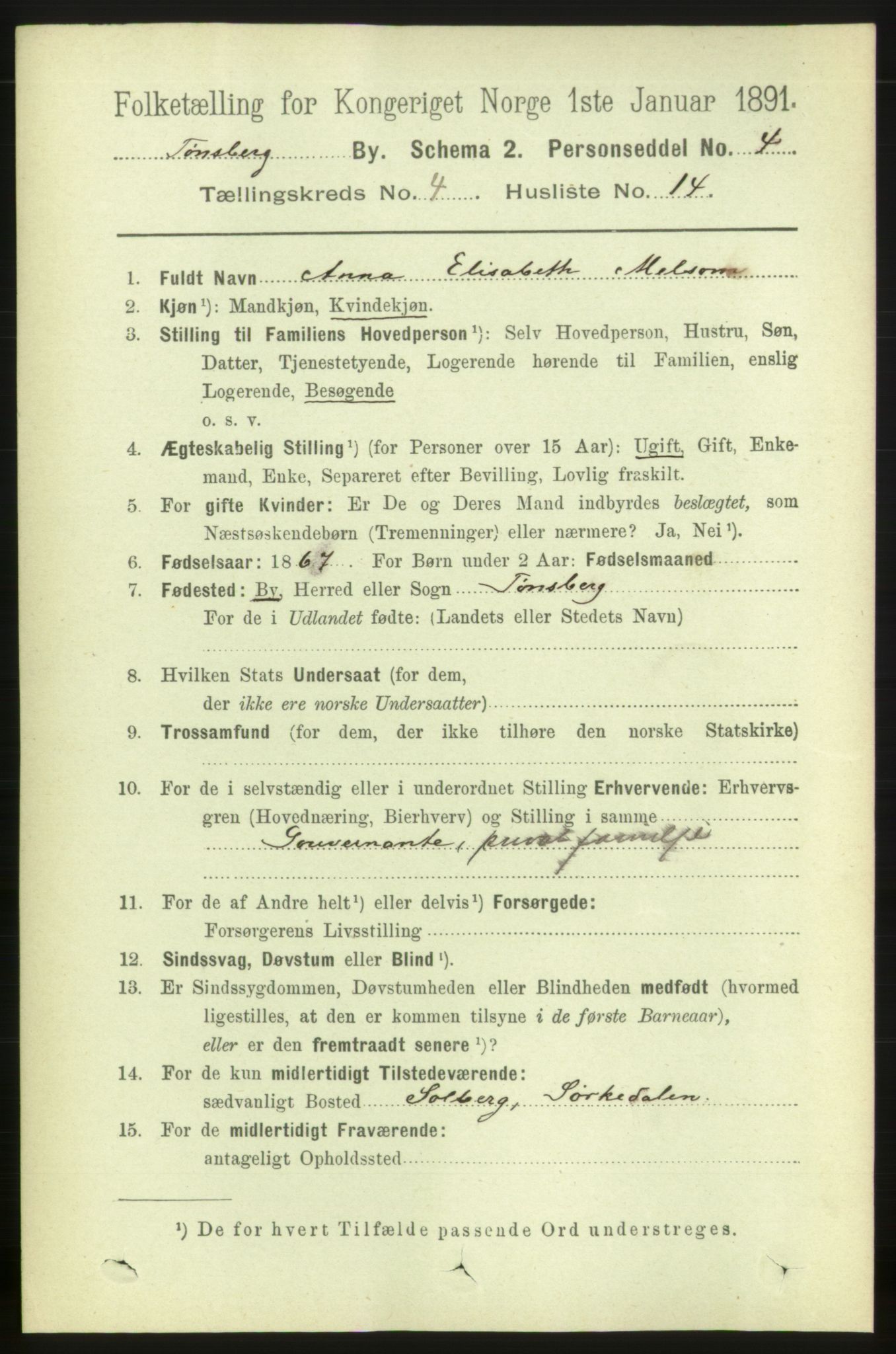 RA, 1891 census for 0705 Tønsberg, 1891, p. 2183