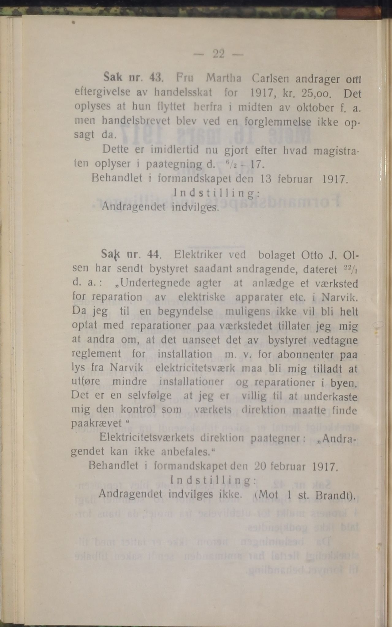 Narvik kommune. Formannskap , AIN/K-18050.150/A/Ab/L0007: Møtebok, 1917