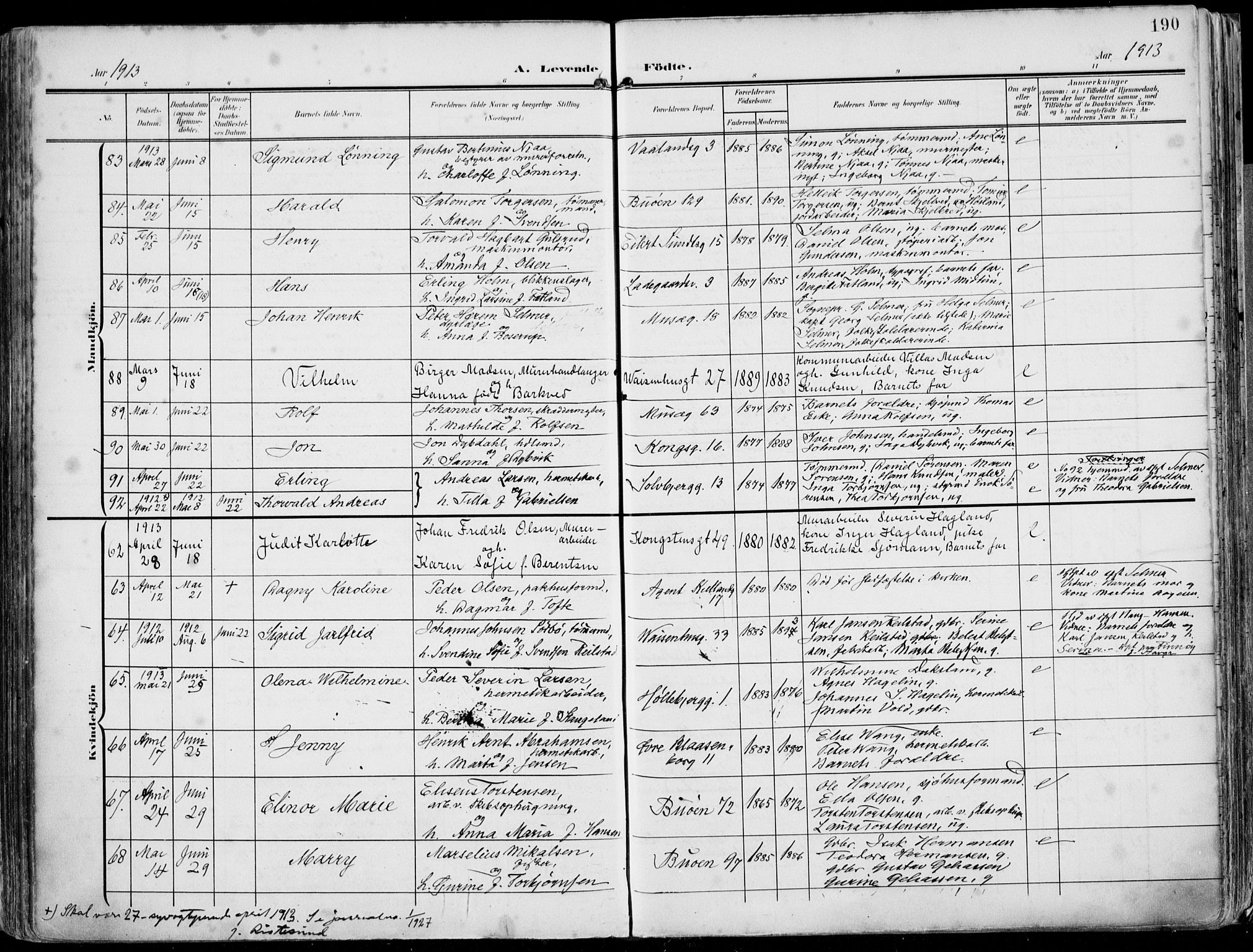 St. Petri sokneprestkontor, SAST/A-101813/002/A/L0005: Parish register (official) no. A 23, 1902-1918, p. 190