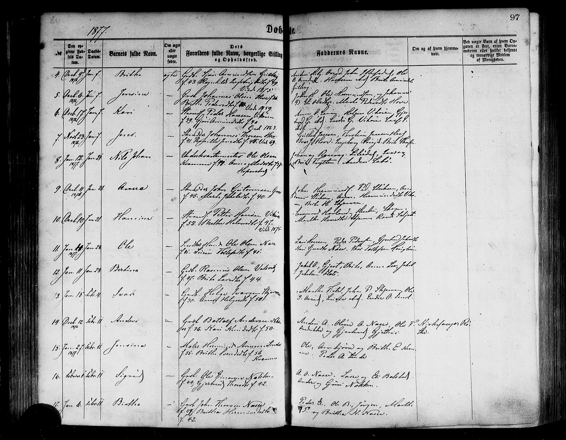 Vik sokneprestembete, AV/SAB-A-81501/H/Haa/Haaa/L0009: Parish register (official) no. A 9, 1866-1877, p. 97