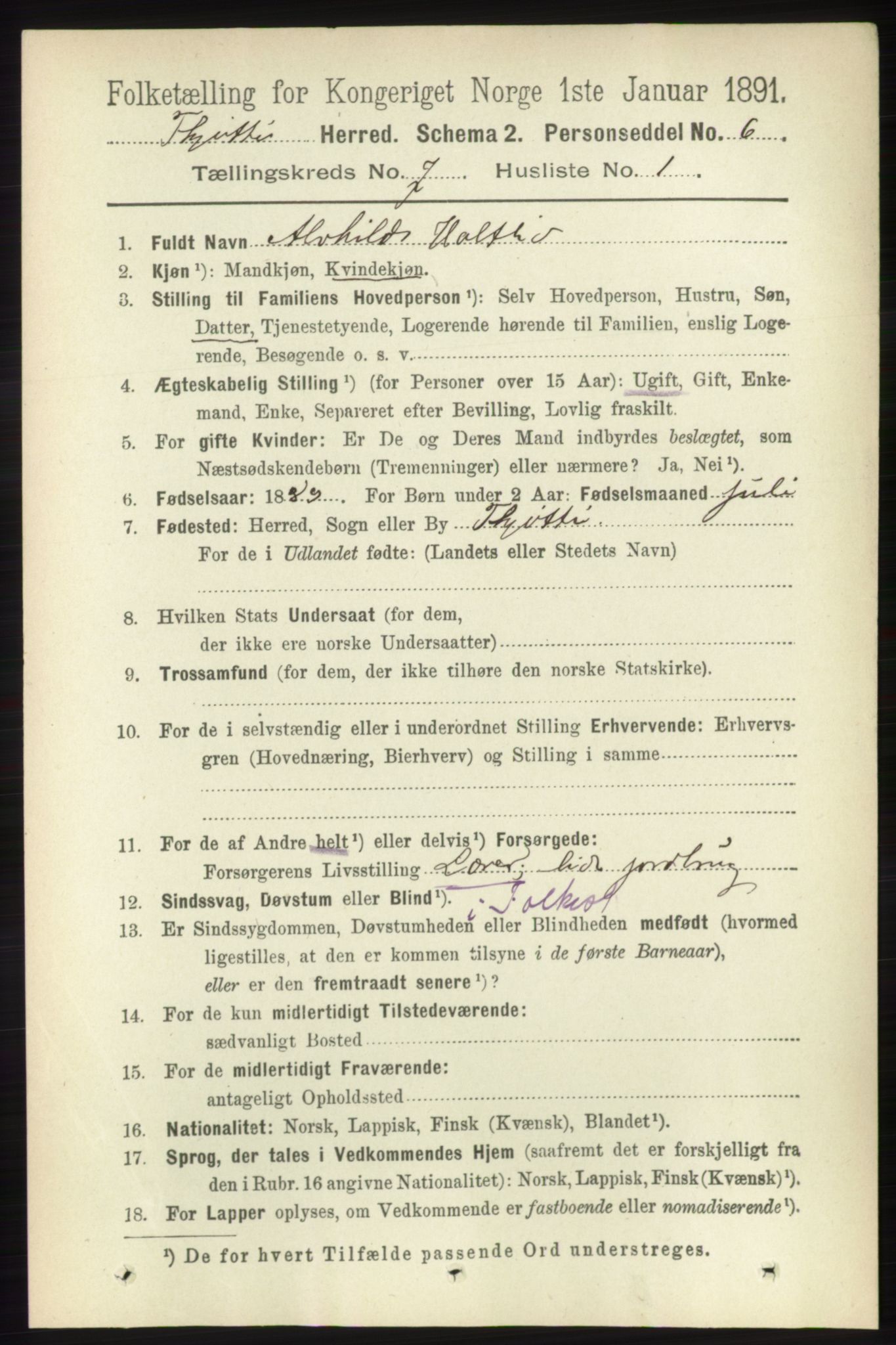 RA, 1891 census for 1817 Tjøtta, 1891, p. 3618