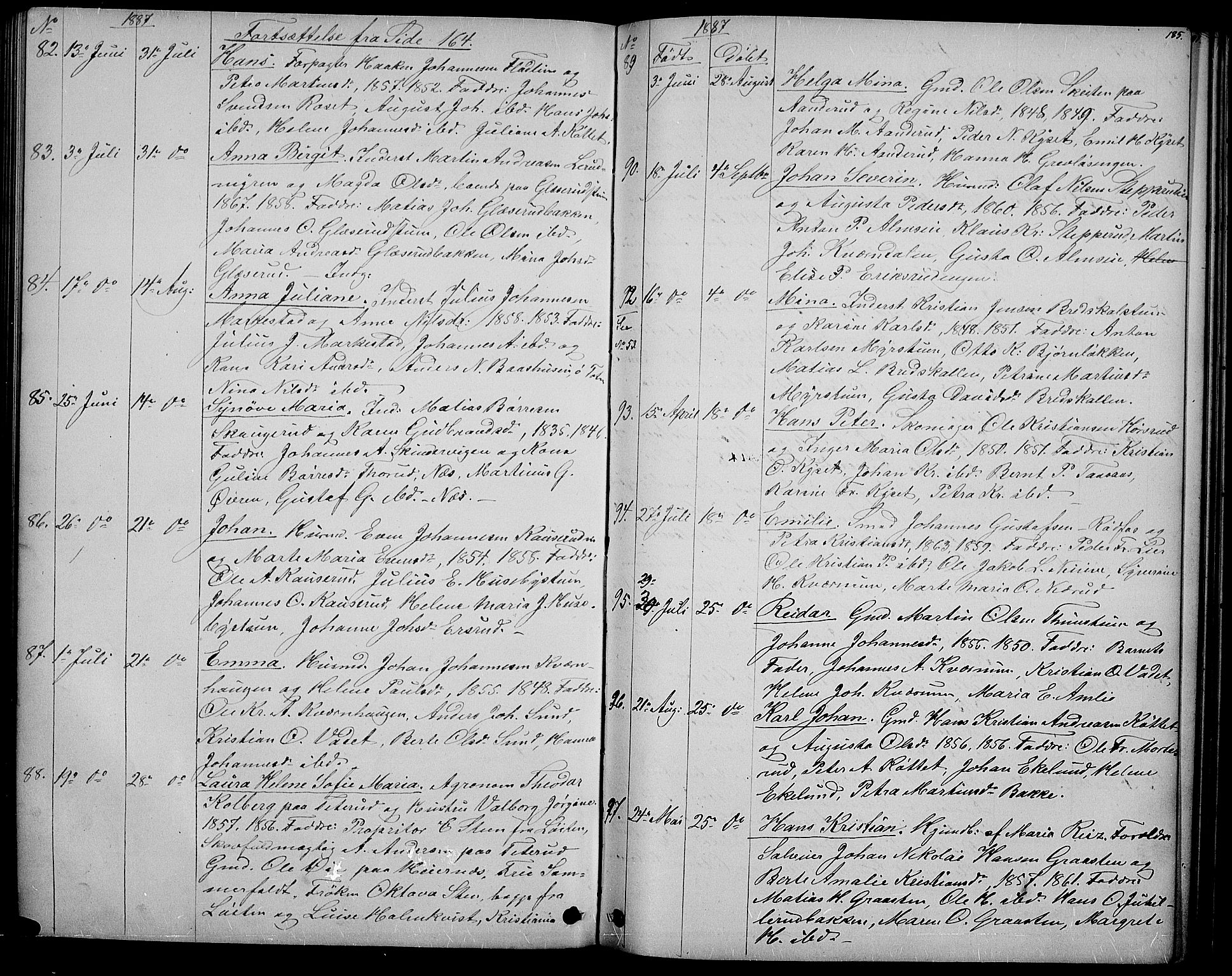 Vestre Toten prestekontor, AV/SAH-PREST-108/H/Ha/Hab/L0006: Parish register (copy) no. 6, 1870-1887, p. 185