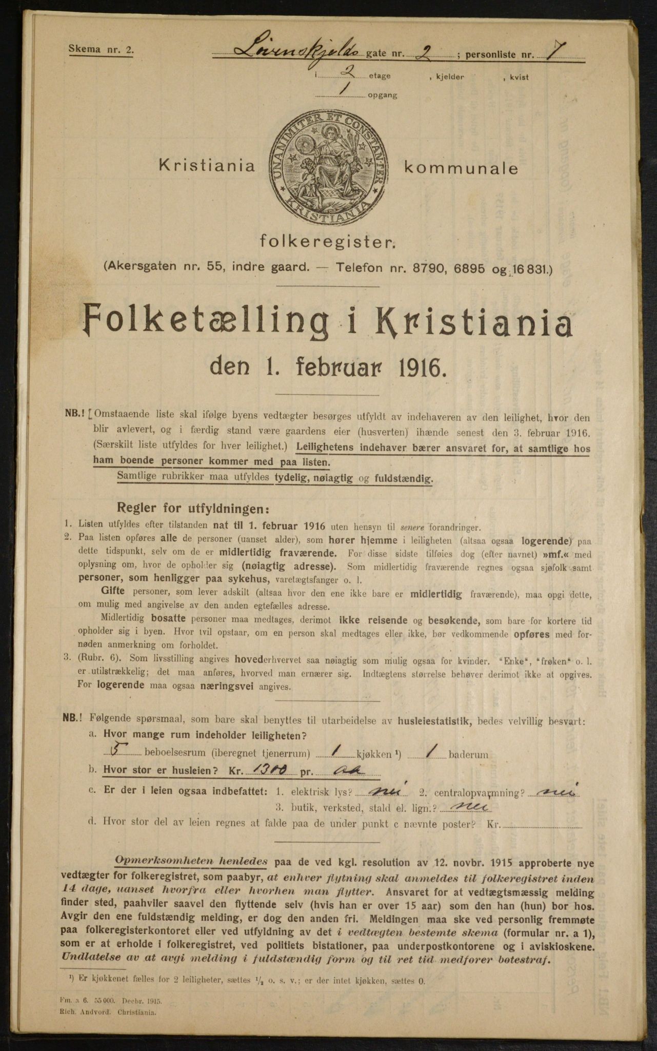 OBA, Municipal Census 1916 for Kristiania, 1916, p. 60120