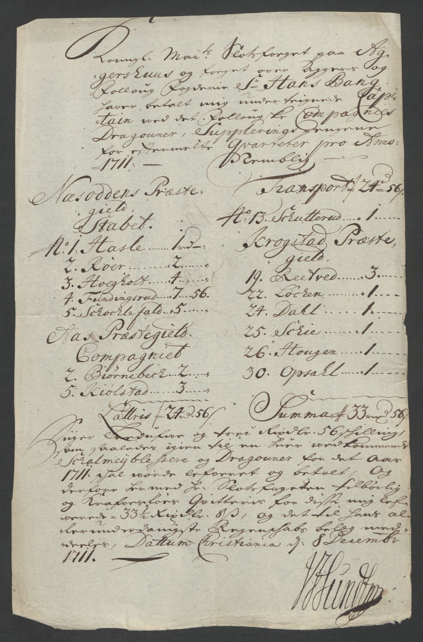 Rentekammeret inntil 1814, Reviderte regnskaper, Fogderegnskap, RA/EA-4092/R10/L0448: Fogderegnskap Aker og Follo, 1710-1711, p. 321