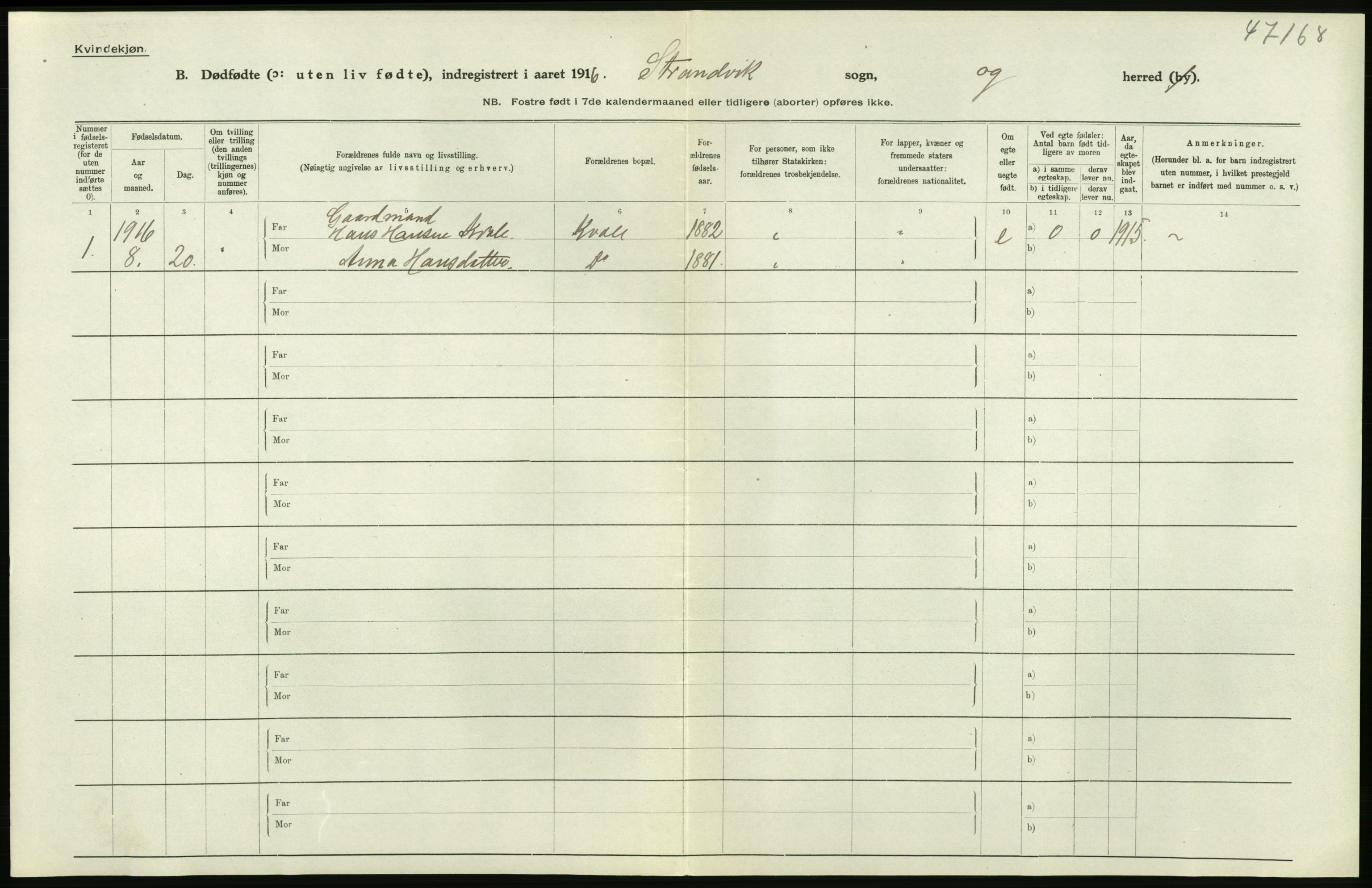 Statistisk sentralbyrå, Sosiodemografiske emner, Befolkning, AV/RA-S-2228/D/Df/Dfb/Dfbf/L0035: S. Bergenhus amt: Gifte, dødfødte. Bygder., 1916, p. 288