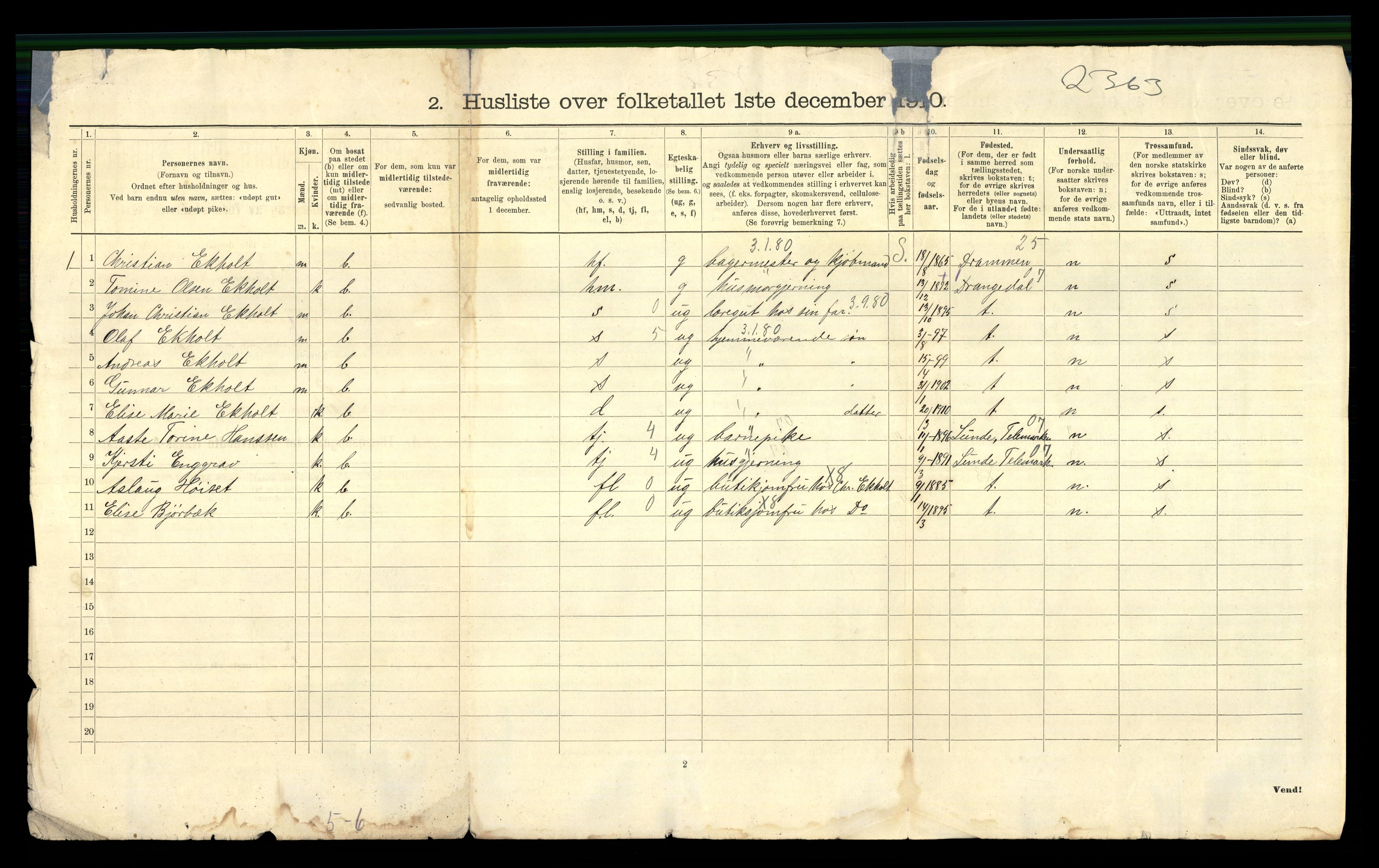 RA, 1910 census for Solum, 1910, p. 76