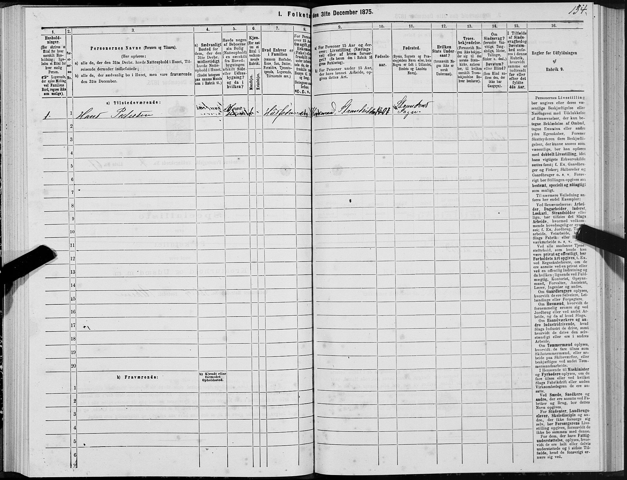 SAT, 1875 census for 1525P Stranda, 1875, p. 1134