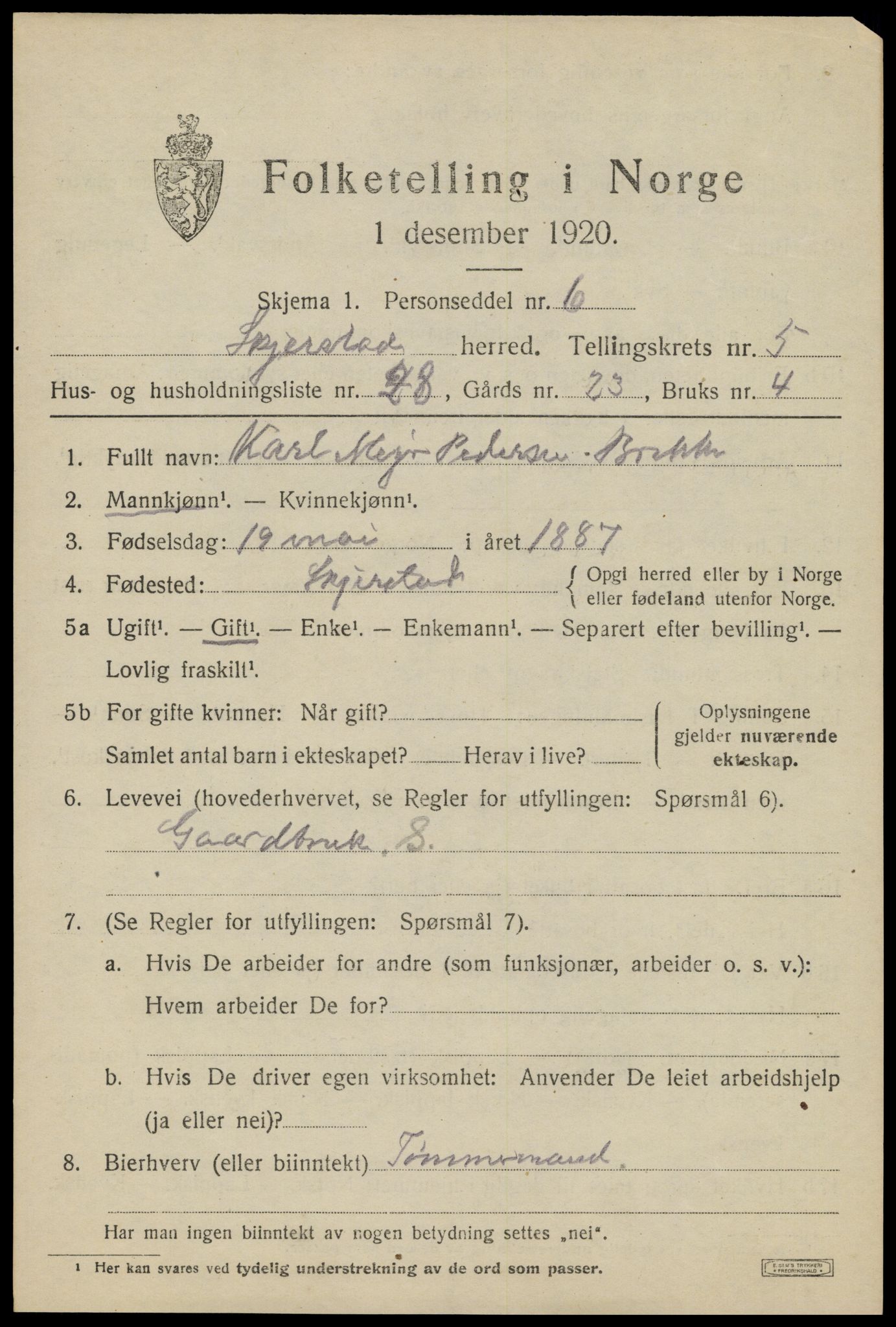 SAT, 1920 census for Skjerstad, 1920, p. 2123