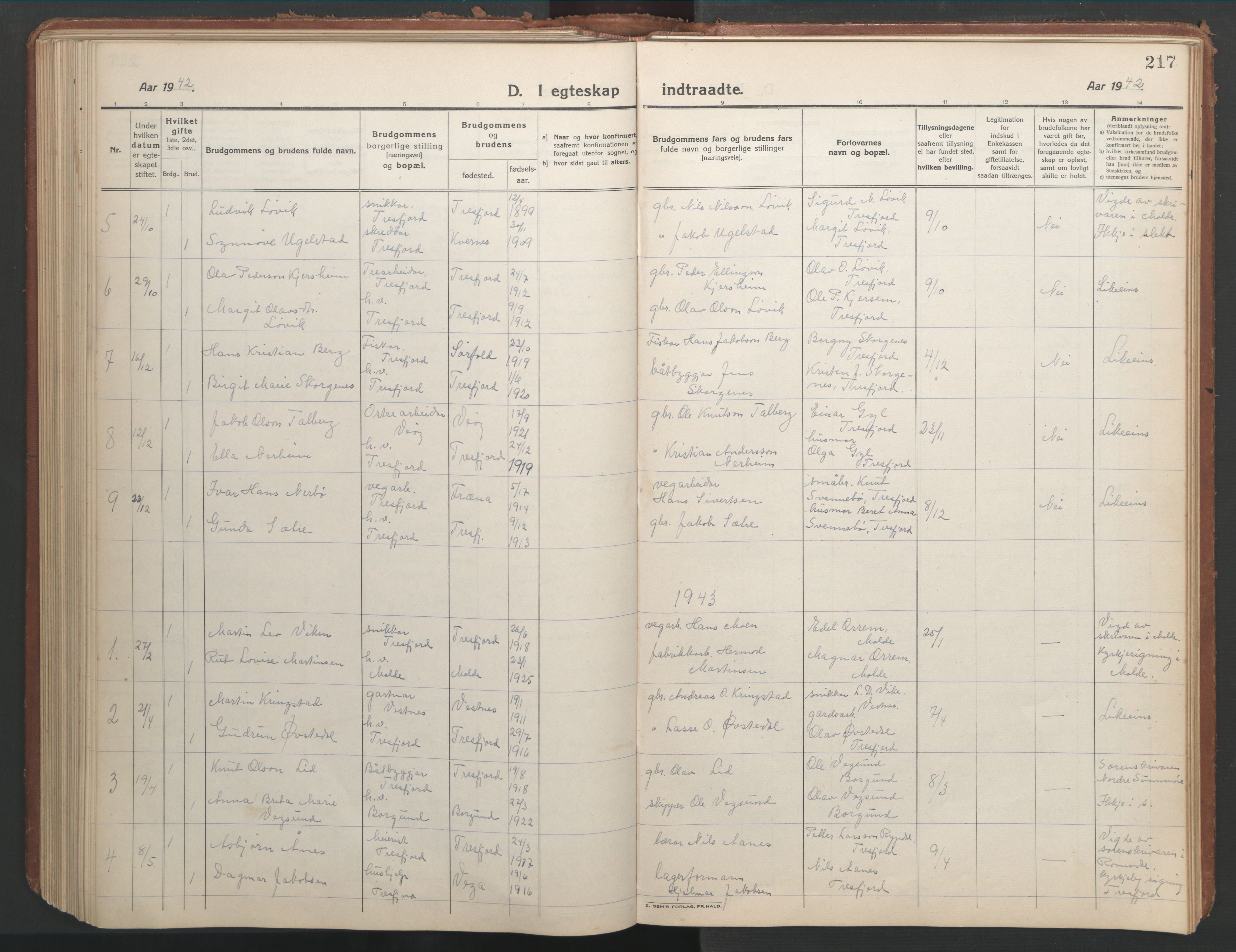 Ministerialprotokoller, klokkerbøker og fødselsregistre - Møre og Romsdal, SAT/A-1454/541/L0548: Parish register (copy) no. 541C03, 1921-1960, p. 217