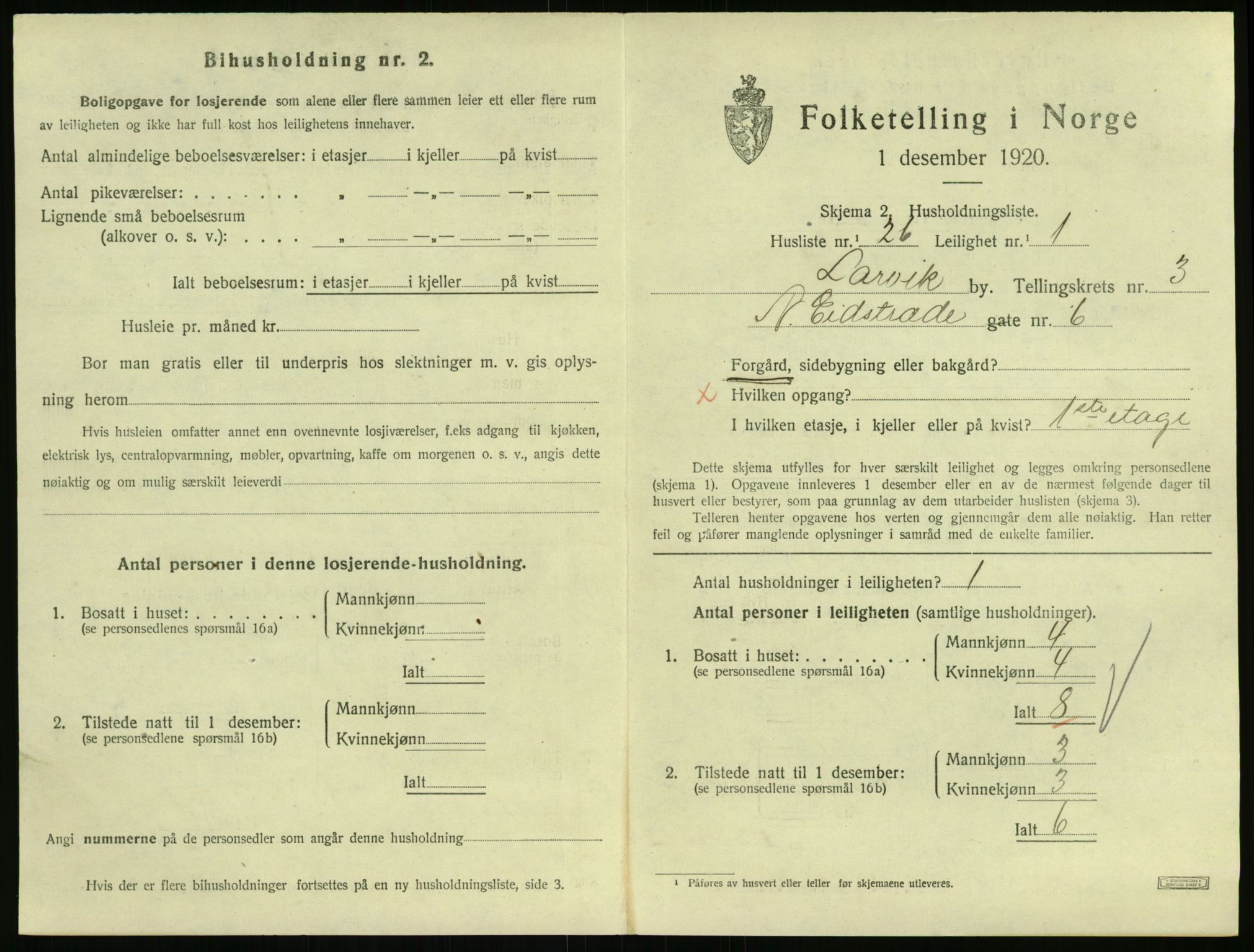 SAKO, 1920 census for Larvik, 1920, p. 3980