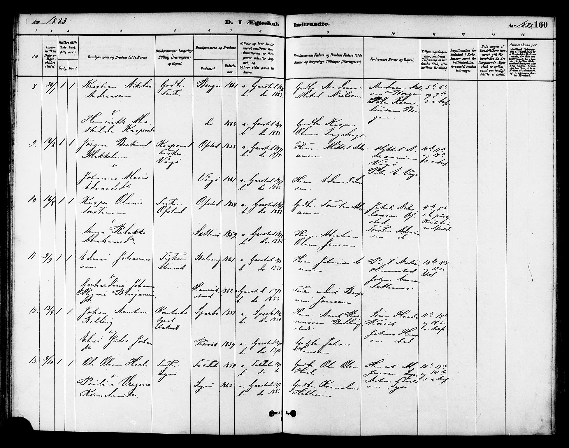 Ministerialprotokoller, klokkerbøker og fødselsregistre - Nord-Trøndelag, AV/SAT-A-1458/786/L0686: Parish register (official) no. 786A02, 1880-1887, p. 160