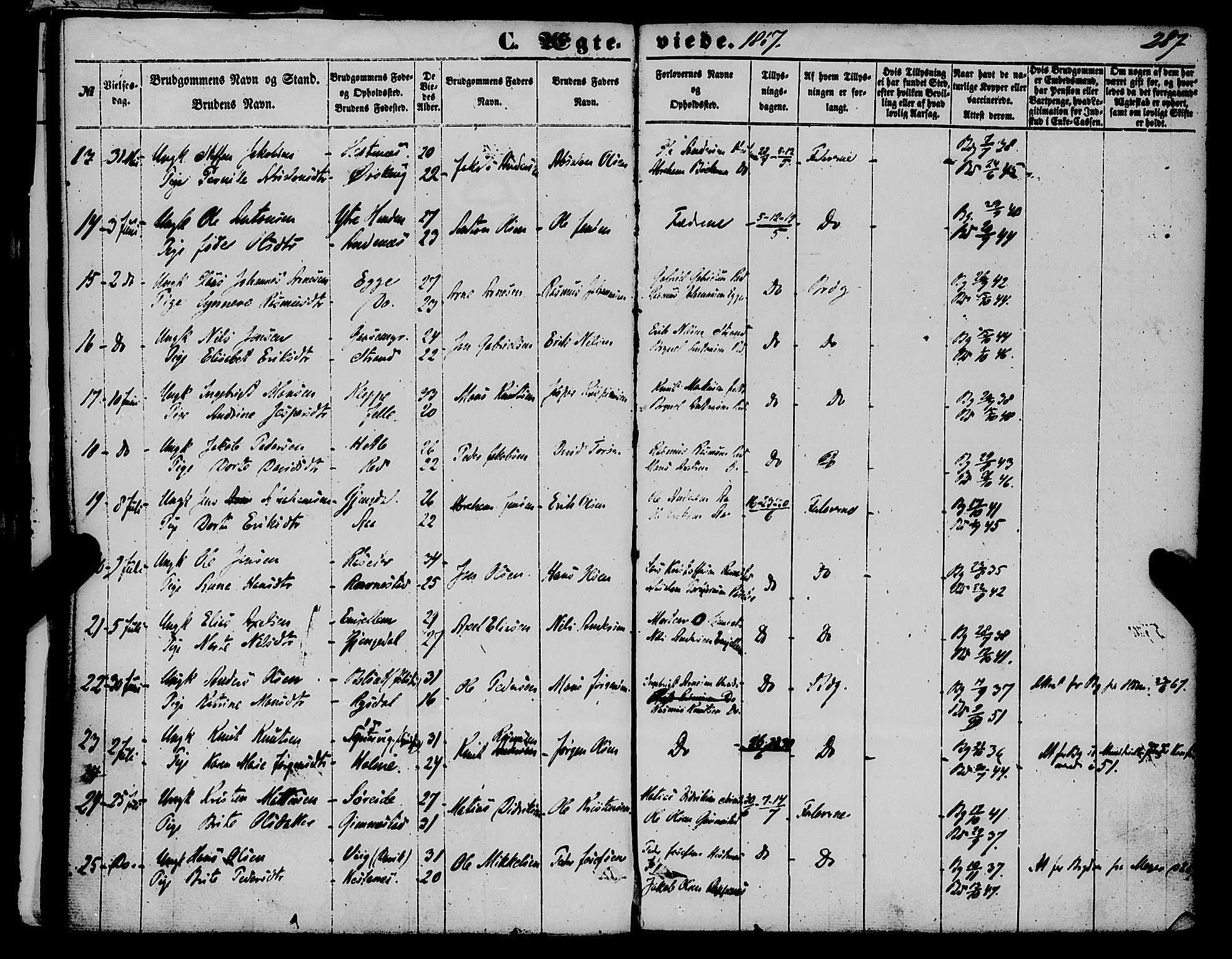 Gloppen sokneprestembete, SAB/A-80101/H/Haa/Haaa/L0009: Parish register (official) no. A 9, 1855-1870, p. 287