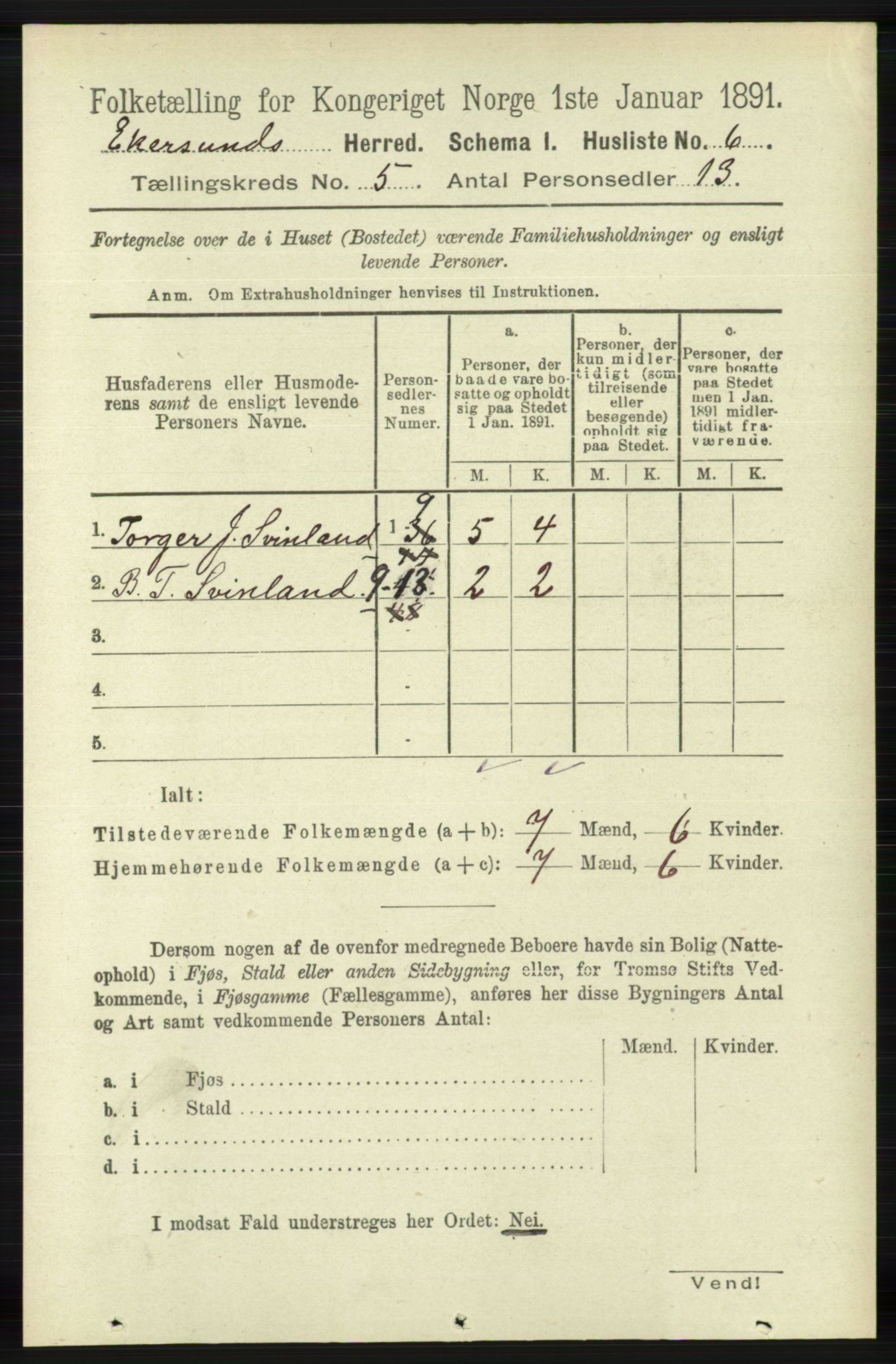 RA, 1891 census for 1116 Eigersund herred, 1891, p. 2022