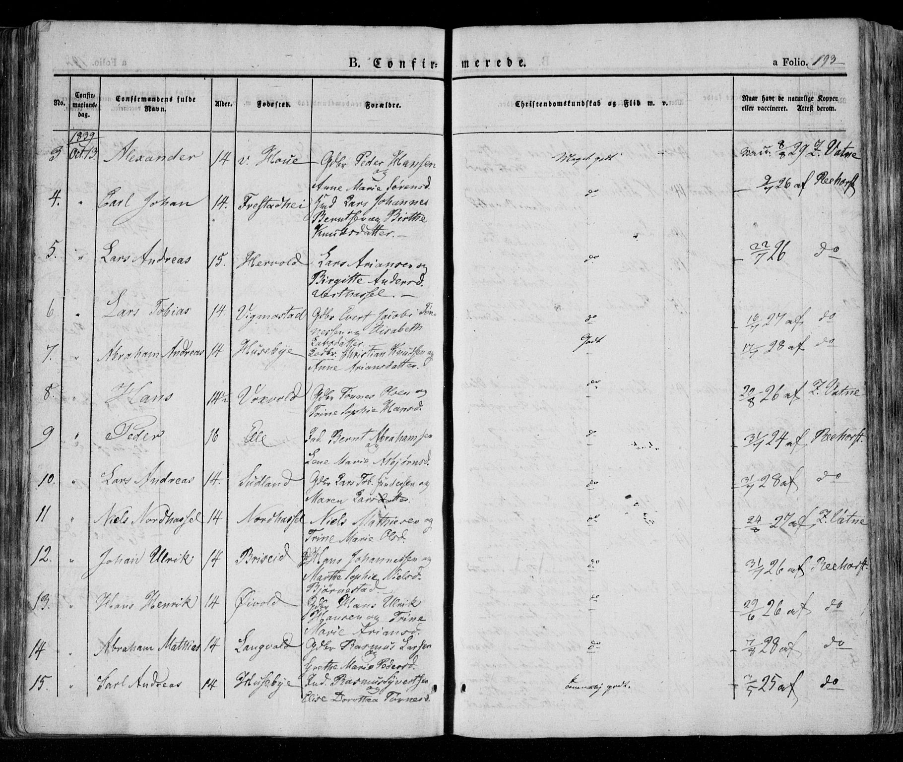 Lista sokneprestkontor, AV/SAK-1111-0027/F/Fa/L0009: Parish register (official) no. A 9, 1835-1846, p. 193