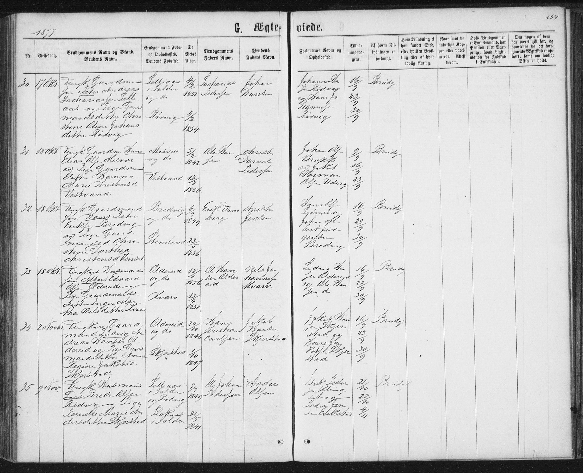 Ministerialprotokoller, klokkerbøker og fødselsregistre - Nordland, SAT/A-1459/852/L0739: Parish register (official) no. 852A09, 1866-1877, p. 254