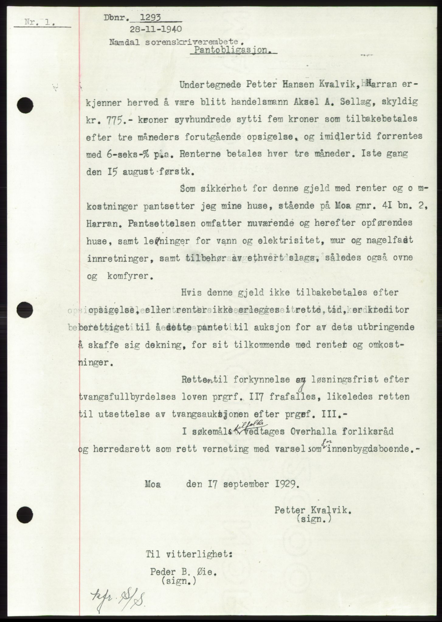 Namdal sorenskriveri, SAT/A-4133/1/2/2C: Mortgage book no. -, 1940-1941, Deed date: 28.11.1940