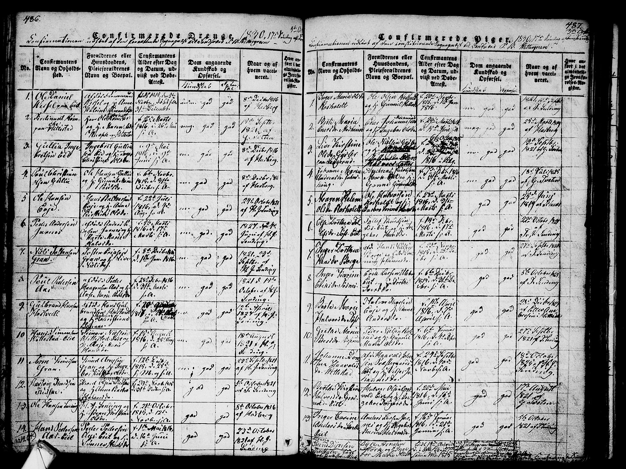 Sandsvær kirkebøker, SAKO/A-244/G/Ga/L0003: Parish register (copy) no. I 3, 1817-1839, p. 486-487