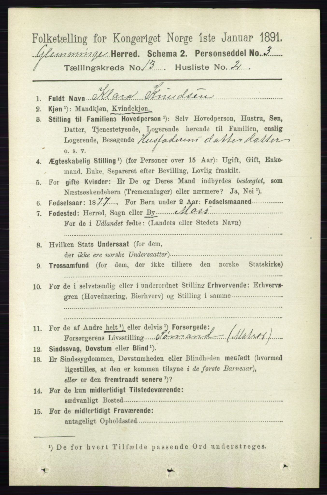 RA, 1891 census for 0132 Glemmen, 1891, p. 11173