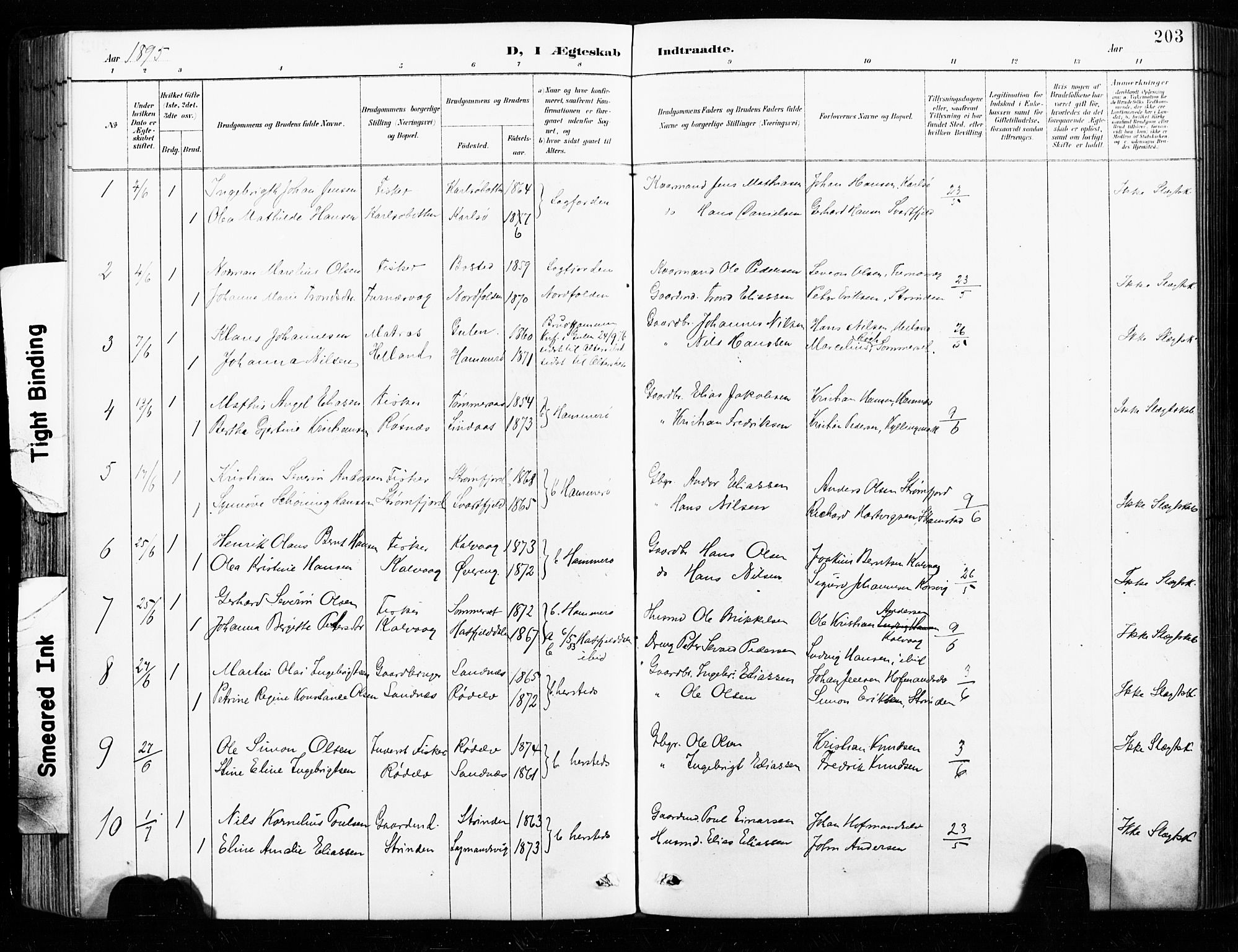 Ministerialprotokoller, klokkerbøker og fødselsregistre - Nordland, AV/SAT-A-1459/859/L0847: Parish register (official) no. 859A07, 1890-1899, p. 203