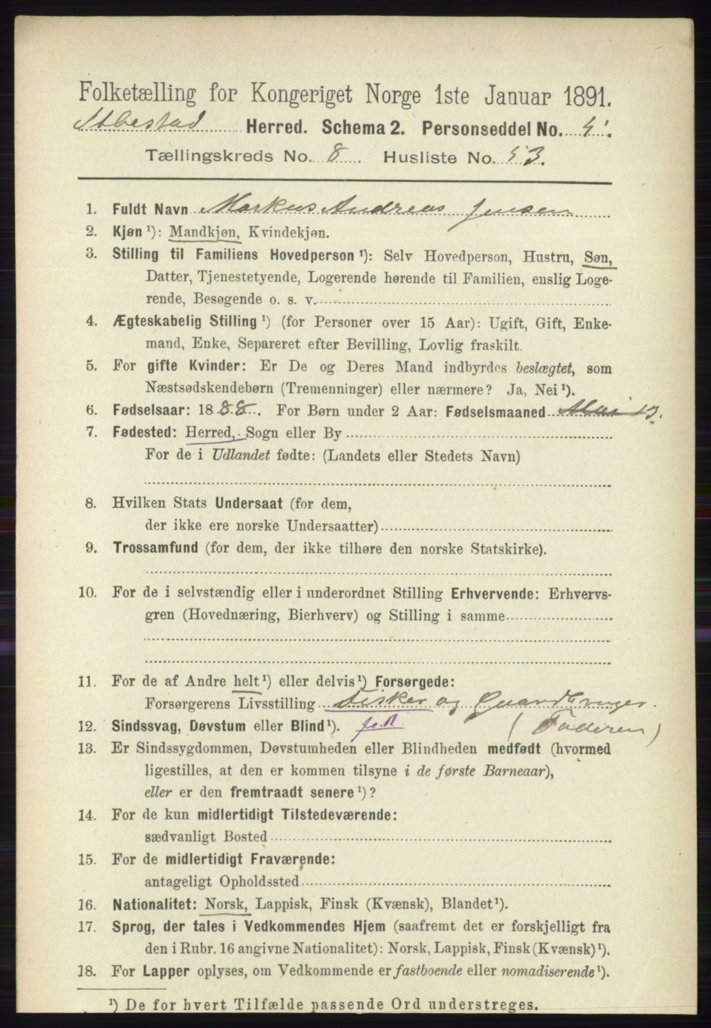 RA, 1891 census for 1917 Ibestad, 1891, p. 5539