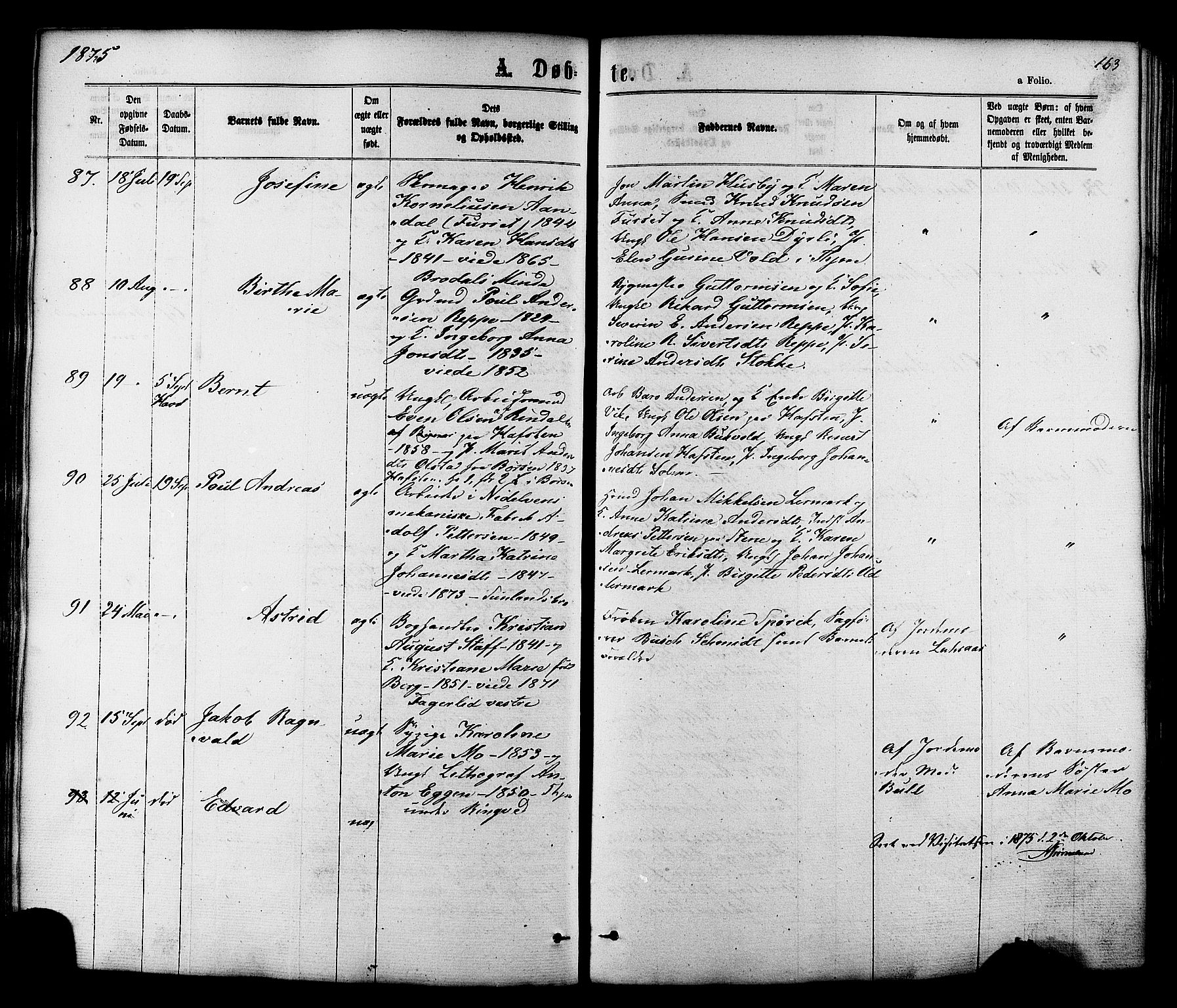 Ministerialprotokoller, klokkerbøker og fødselsregistre - Sør-Trøndelag, AV/SAT-A-1456/606/L0293: Parish register (official) no. 606A08, 1866-1877, p. 163