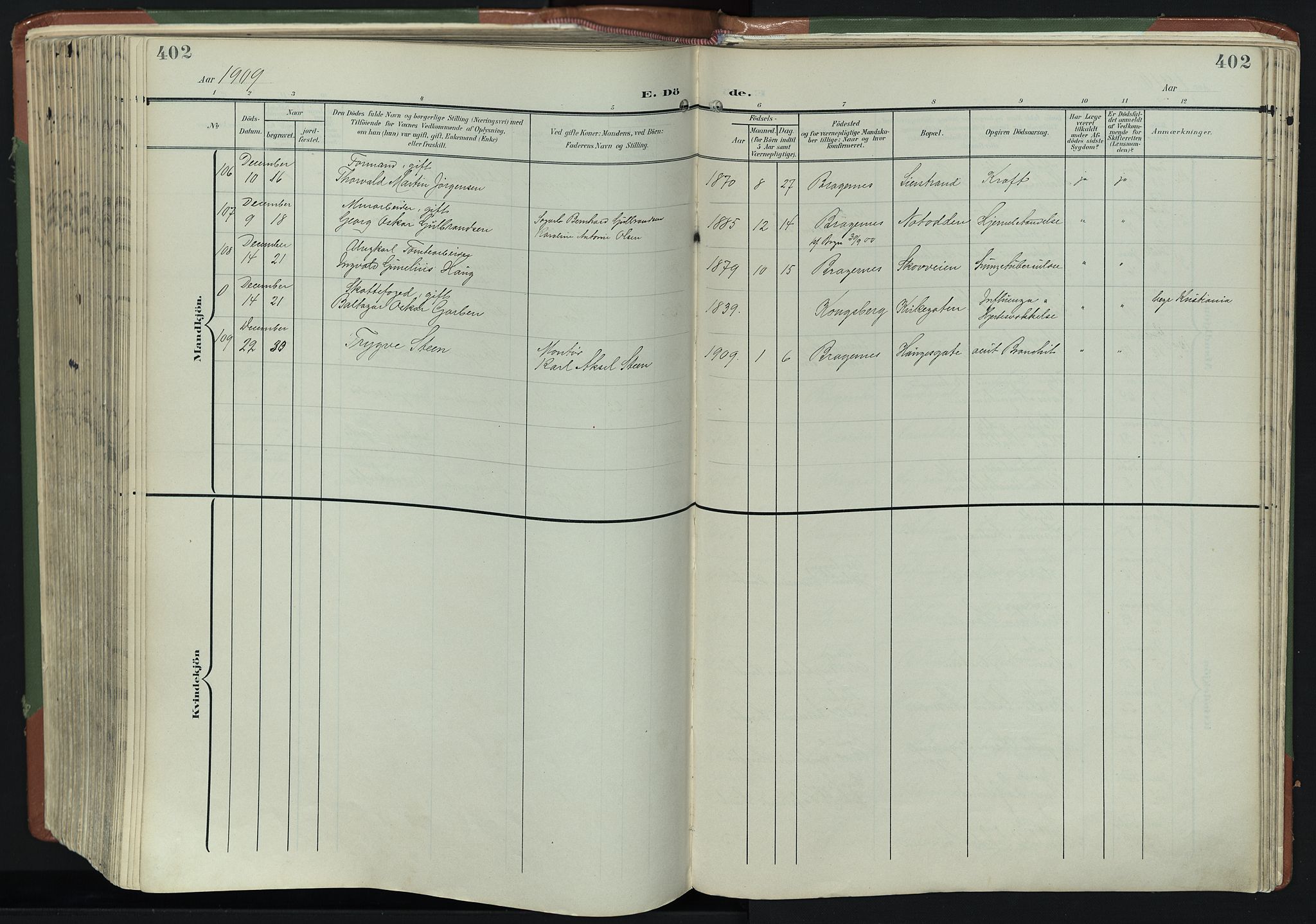 Bragernes kirkebøker, SAKO/A-6/F/Fb/L0009: Parish register (official) no. II 9, 1902-1911, p. 402