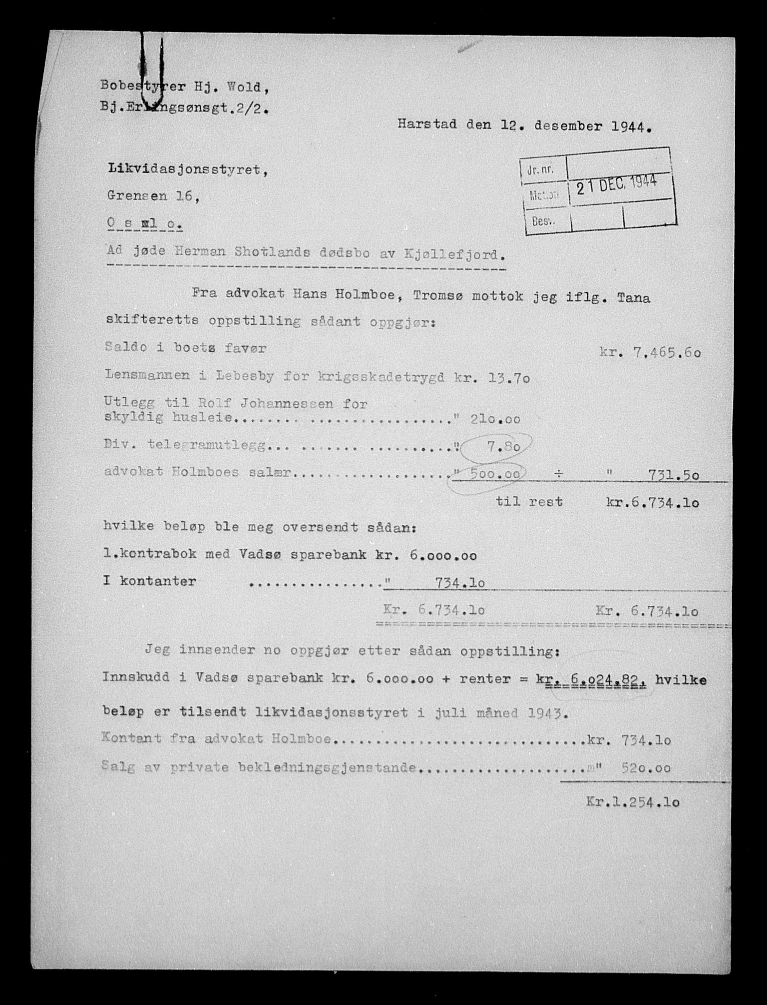 Justisdepartementet, Tilbakeføringskontoret for inndratte formuer, AV/RA-S-1564/H/Hc/Hcb/L0915: --, 1945-1947, p. 511