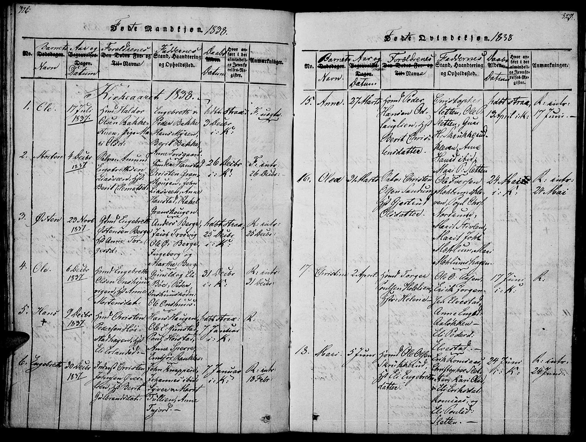 Ringebu prestekontor, SAH/PREST-082/H/Ha/Haa/L0004: Parish register (official) no. 4, 1821-1839, p. 326-327