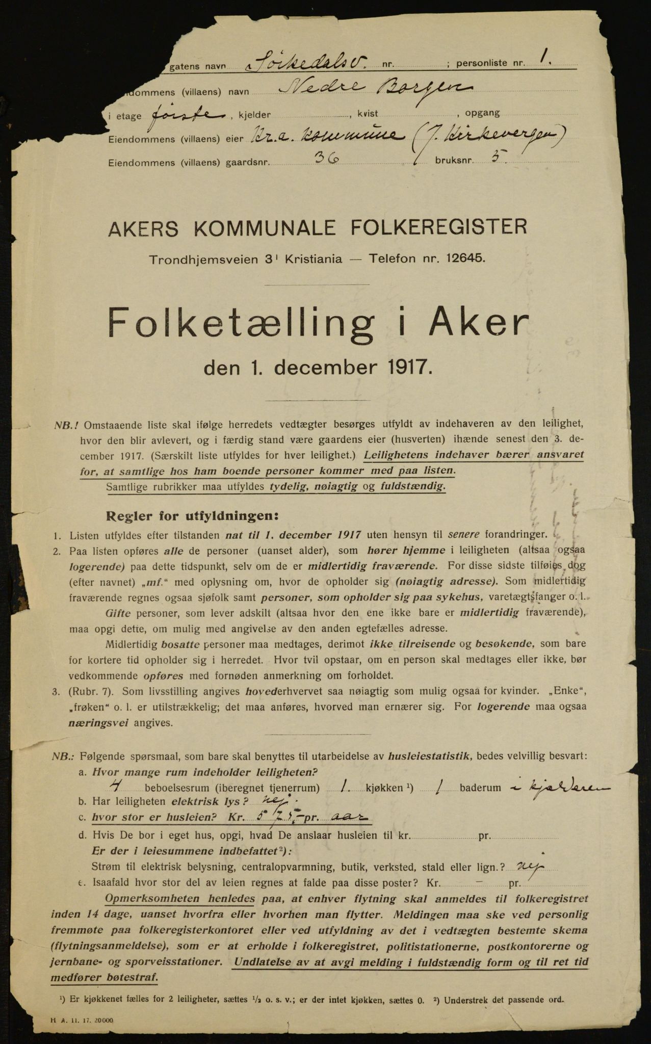 OBA, Municipal Census 1917 for Aker, 1917, p. 8817