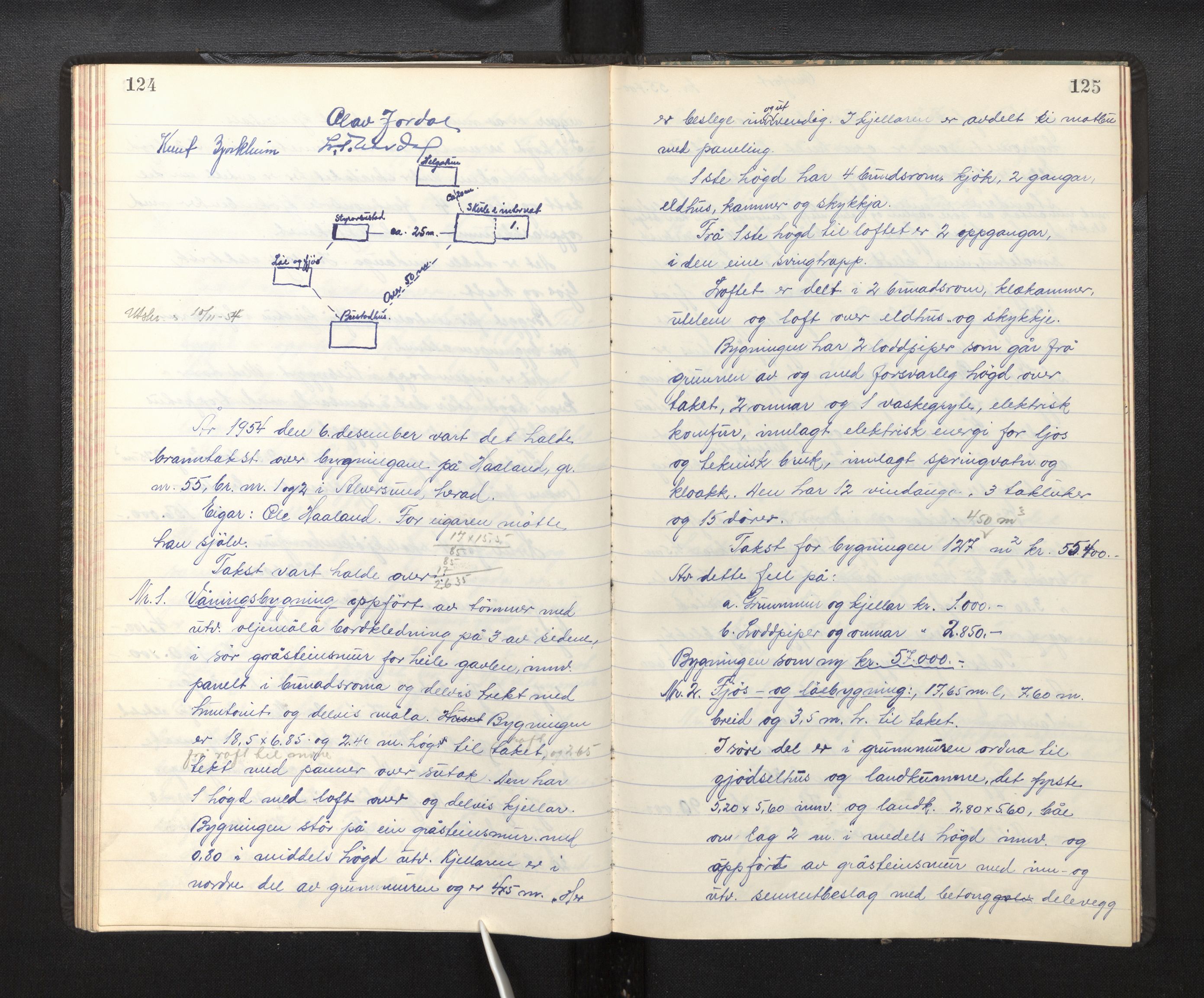 Lensmannen i Alversund, AV/SAB-A-30701/0012/L0003: Branntakstprotokoll, 1952-1955, p. 124-125