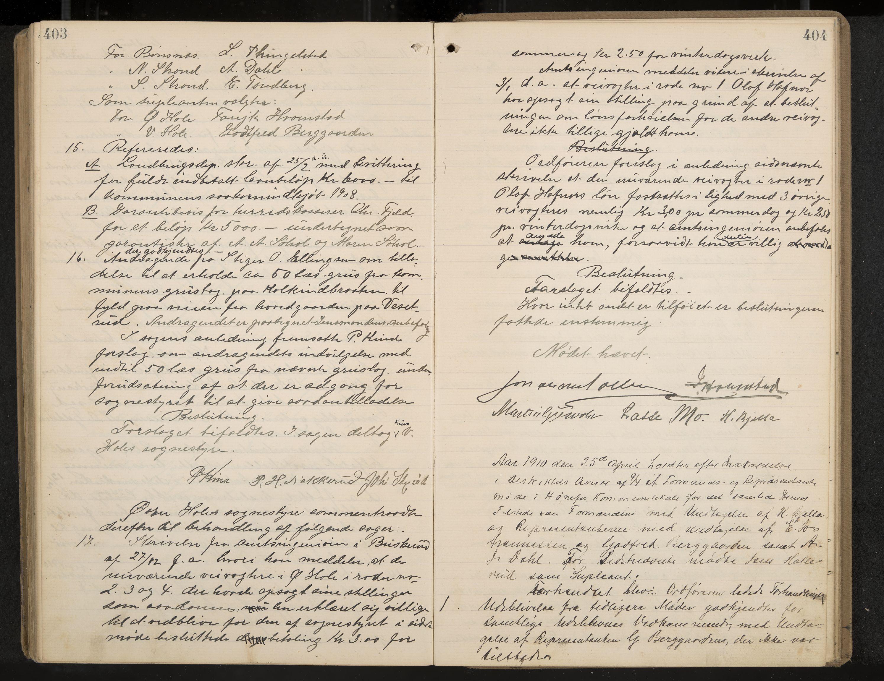 Hole formannskap og sentraladministrasjon, IKAK/0612021-1/A/Aa/L0004: Møtebok med register, 1902-1910, p. 403-404