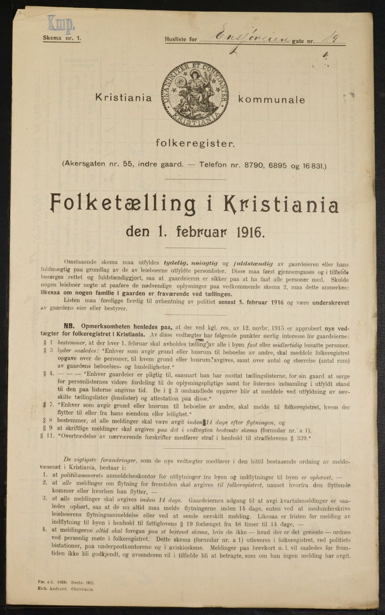 OBA, Municipal Census 1916 for Kristiania, 1916, p. 22345