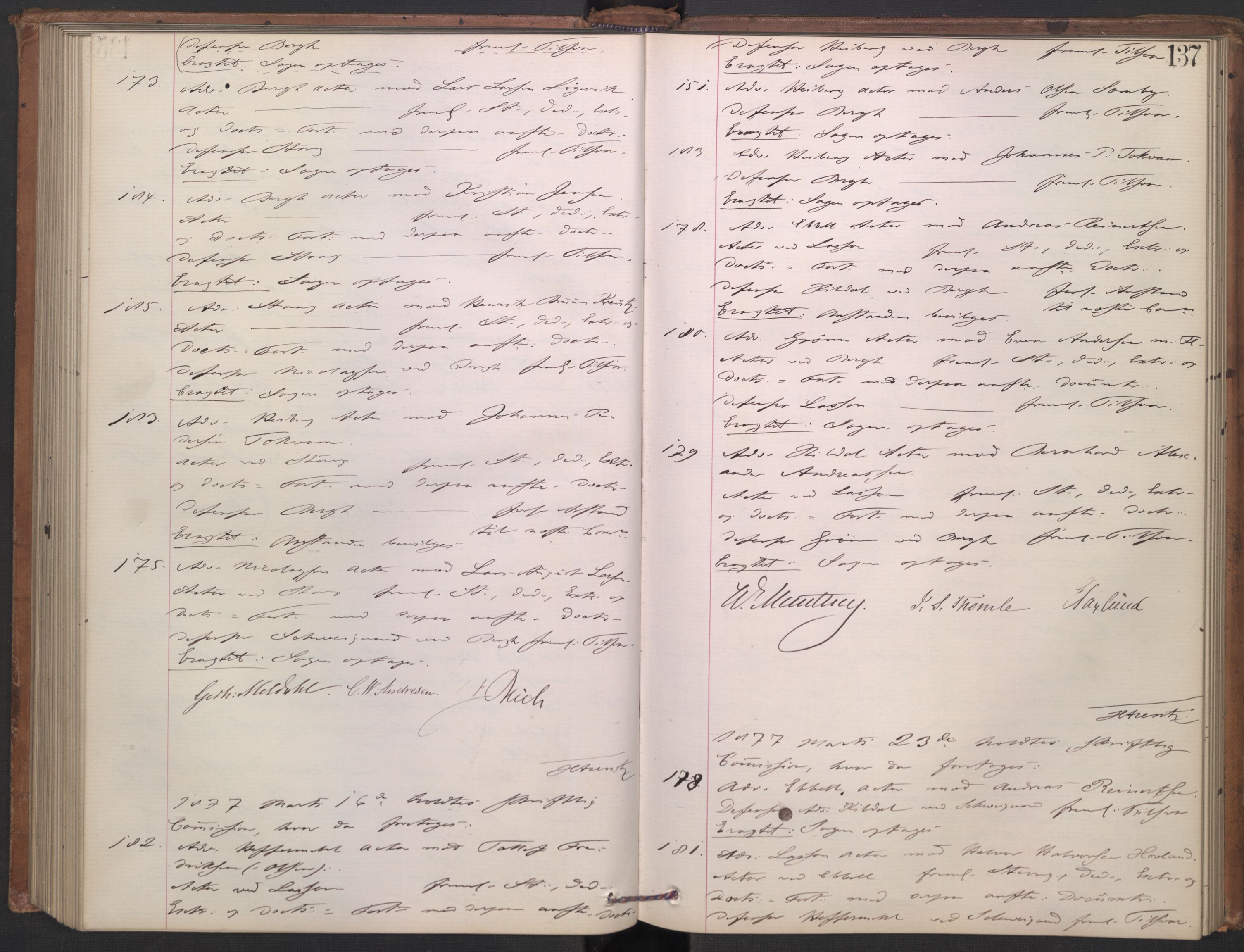 Høyesterett, AV/RA-S-1002/E/Ef/L0013: Protokoll over saker som gikk til skriftlig behandling, 1873-1879, p. 136b-137a