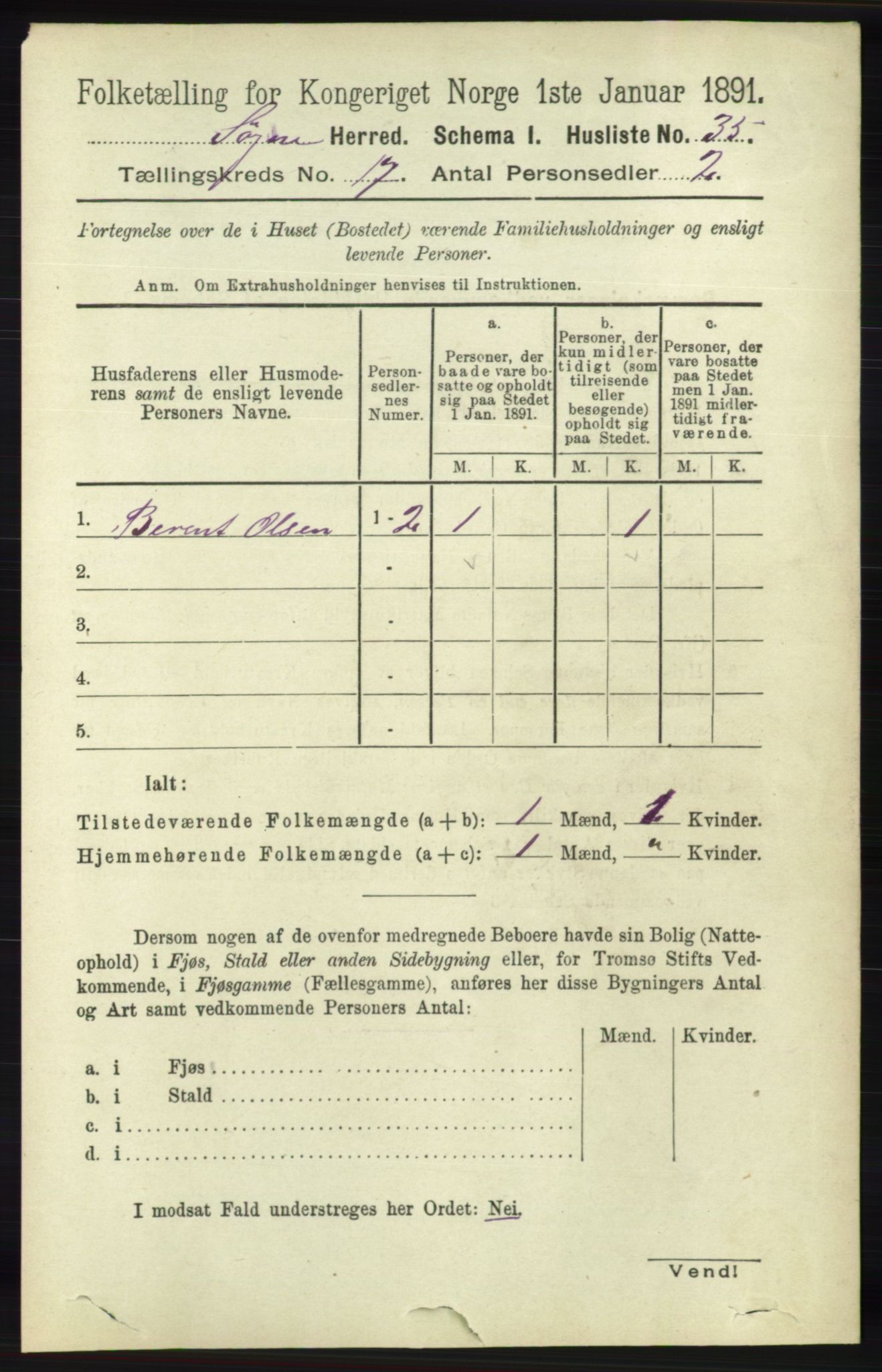 RA, 1891 census for 1018 Søgne, 1891, p. 4501