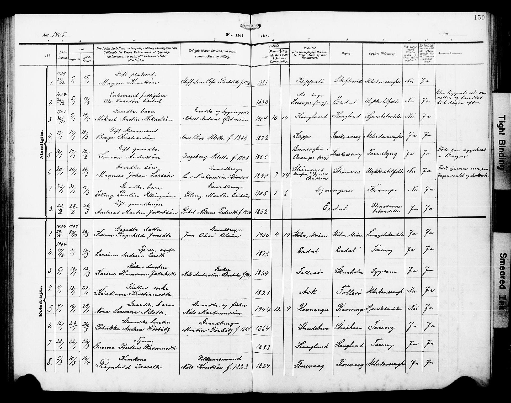 Askøy Sokneprestembete, AV/SAB-A-74101/H/Ha/Hab/Haba/L0014: Parish register (copy) no. A 14, 1904-1927, p. 150