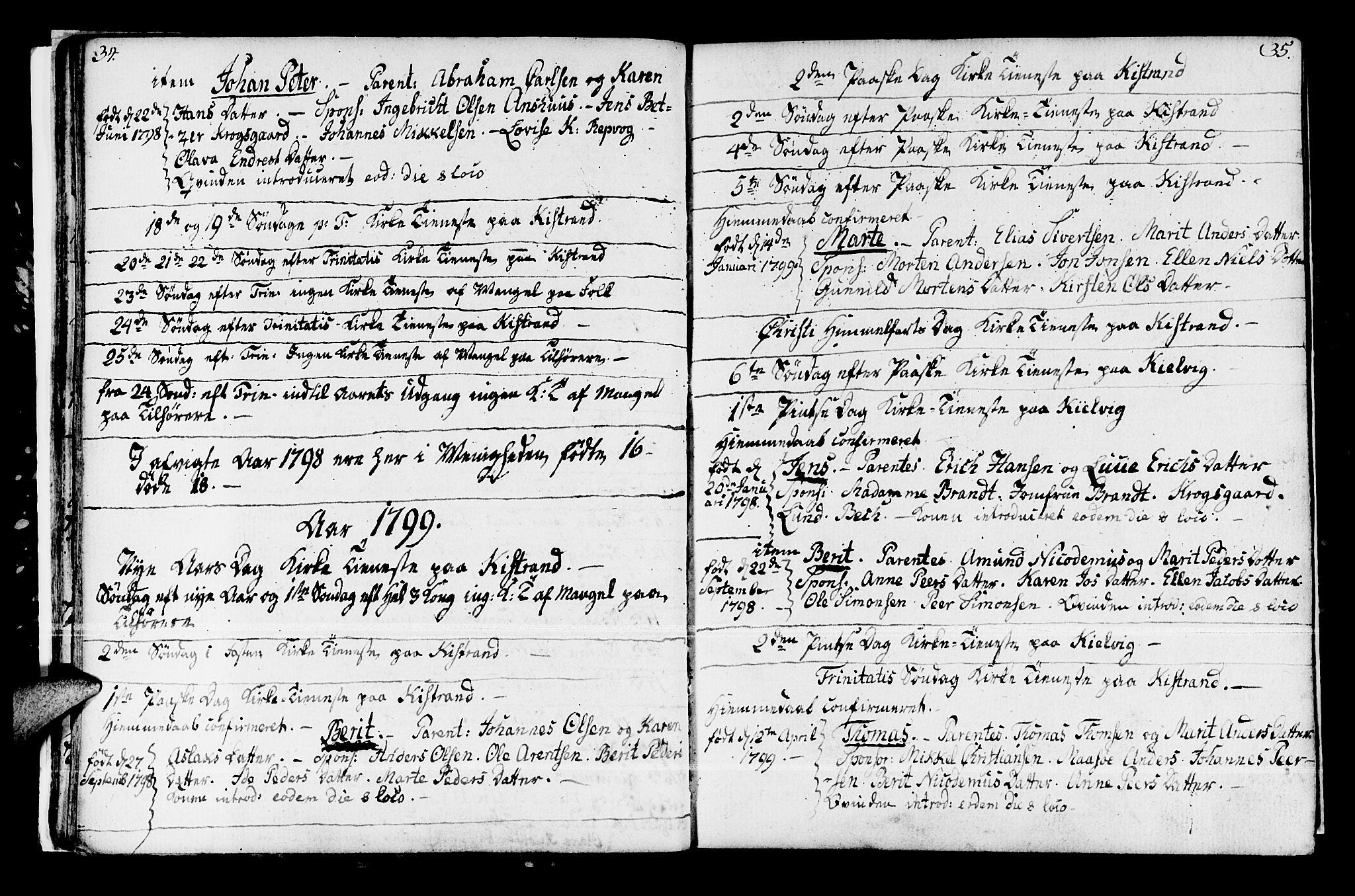 Kistrand/Porsanger sokneprestembete, AV/SATØ-S-1351/H/Ha/L0002.kirke: Parish register (official) no. 2, 1792-1830, p. 34-35
