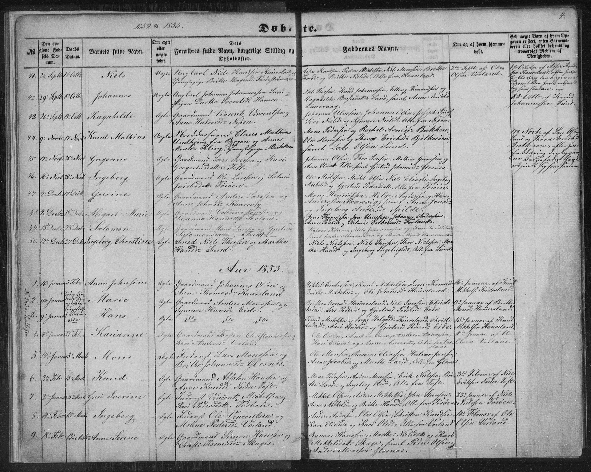 Sund sokneprestembete, SAB/A-99930: Parish register (copy) no. B 1, 1852-1873, p. 4