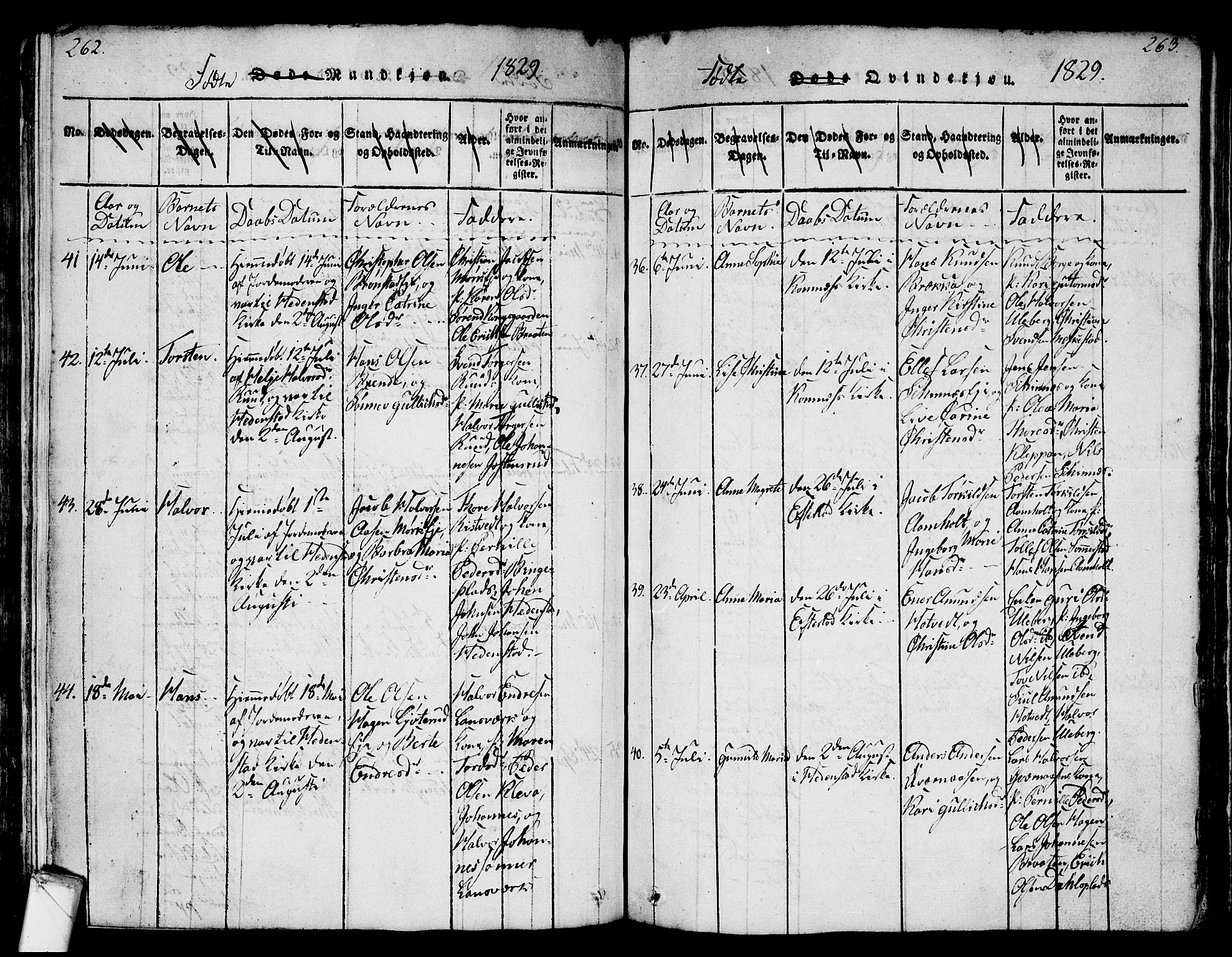 Sandsvær kirkebøker, AV/SAKO-A-244/G/Ga/L0003: Parish register (copy) no. I 3, 1817-1839, p. 262-263