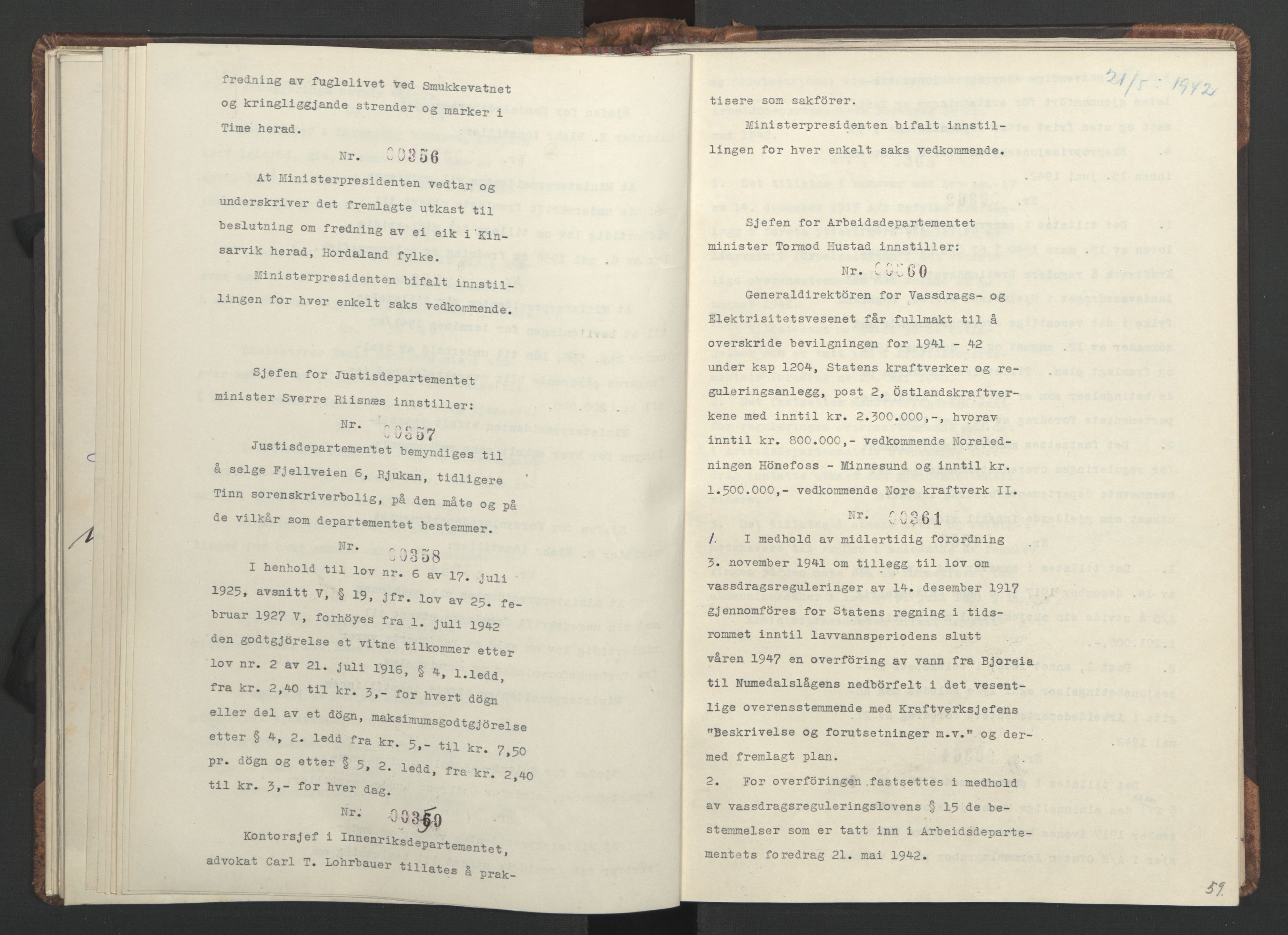 NS-administrasjonen 1940-1945 (Statsrådsekretariatet, de kommisariske statsråder mm), AV/RA-S-4279/D/Da/L0001: Beslutninger og tillegg (1-952 og 1-32), 1942, p. 62