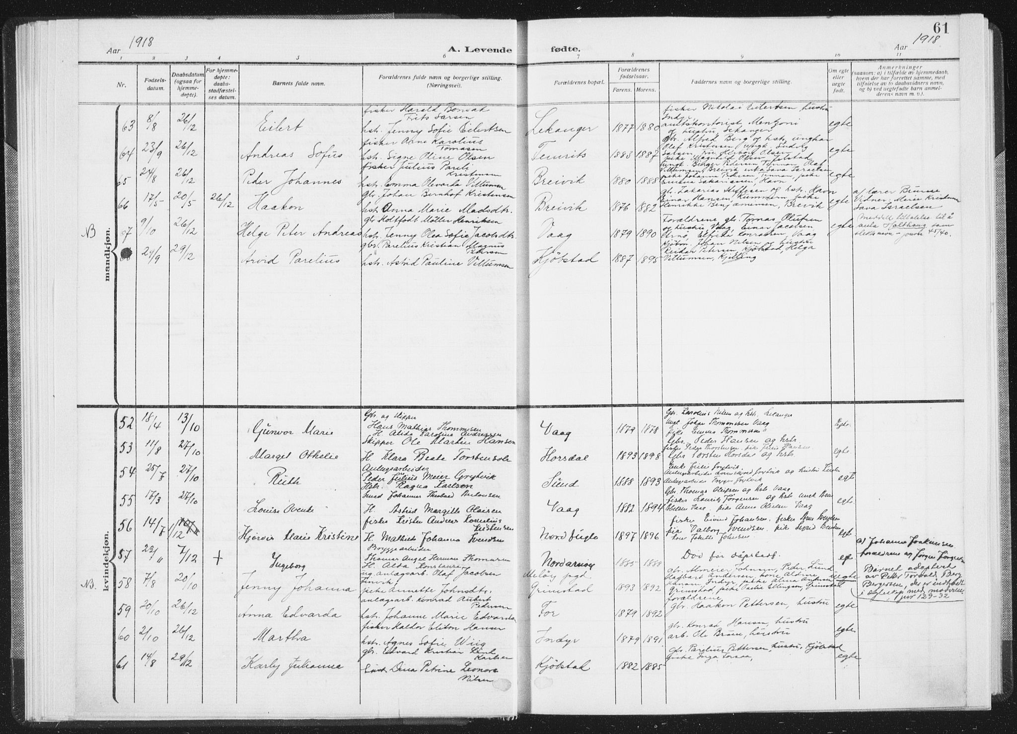 Ministerialprotokoller, klokkerbøker og fødselsregistre - Nordland, SAT/A-1459/805/L0104: Parish register (official) no. 805A09, 1909-1926, p. 61